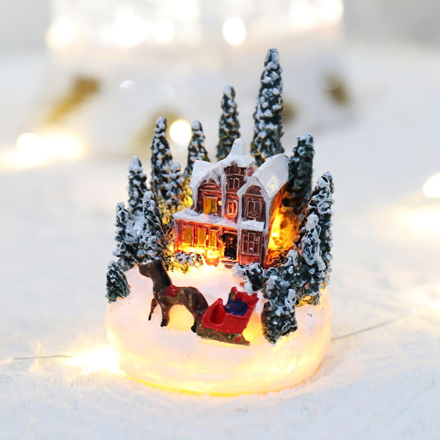 beertoy Decoración de edificios coleccionables de Navidad, figuras de pueblo de Navidad, luz LED para decoración del hogar, regalo de resina, adorno