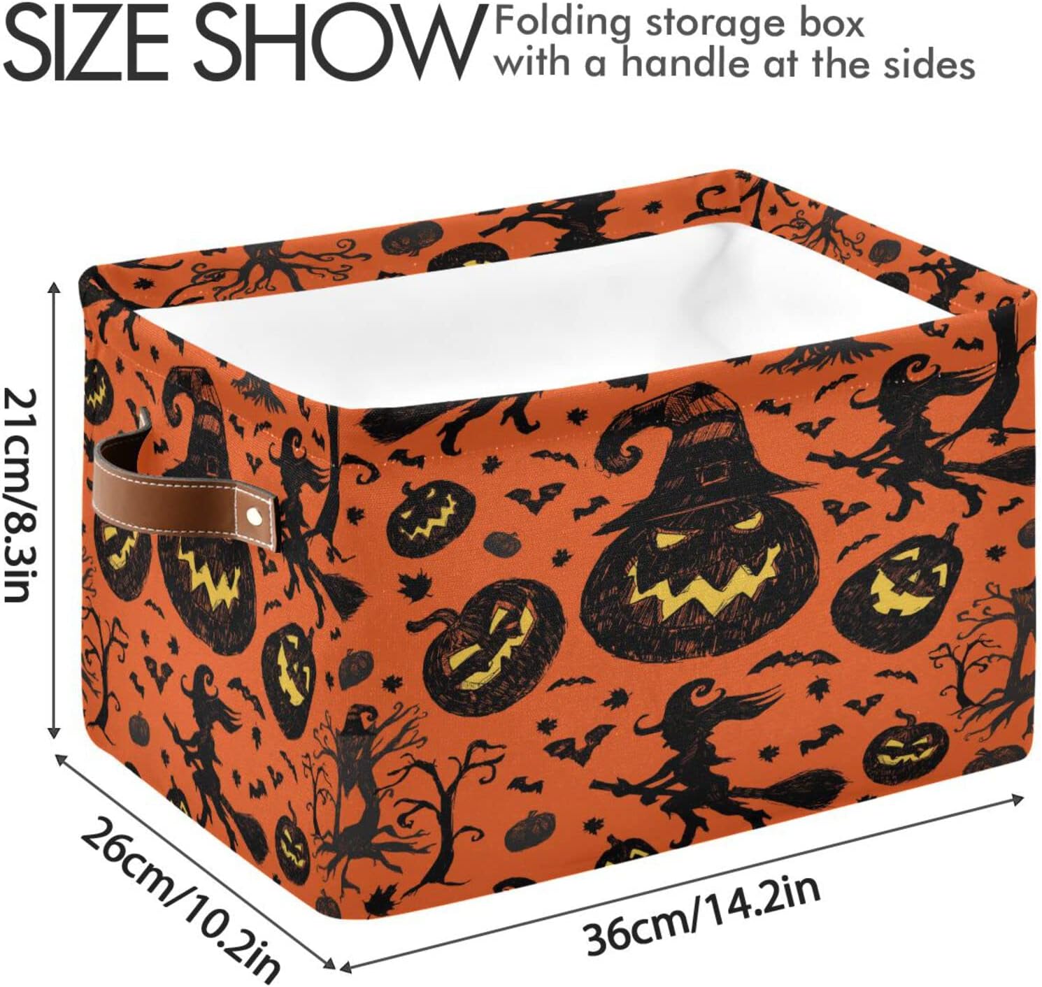 Wusikd Cesta de almacenamiento de Halloween naranja y negra, juego de 1 canasta grande de tela de calabaza y bruja, cubo con asas, plegable, estante