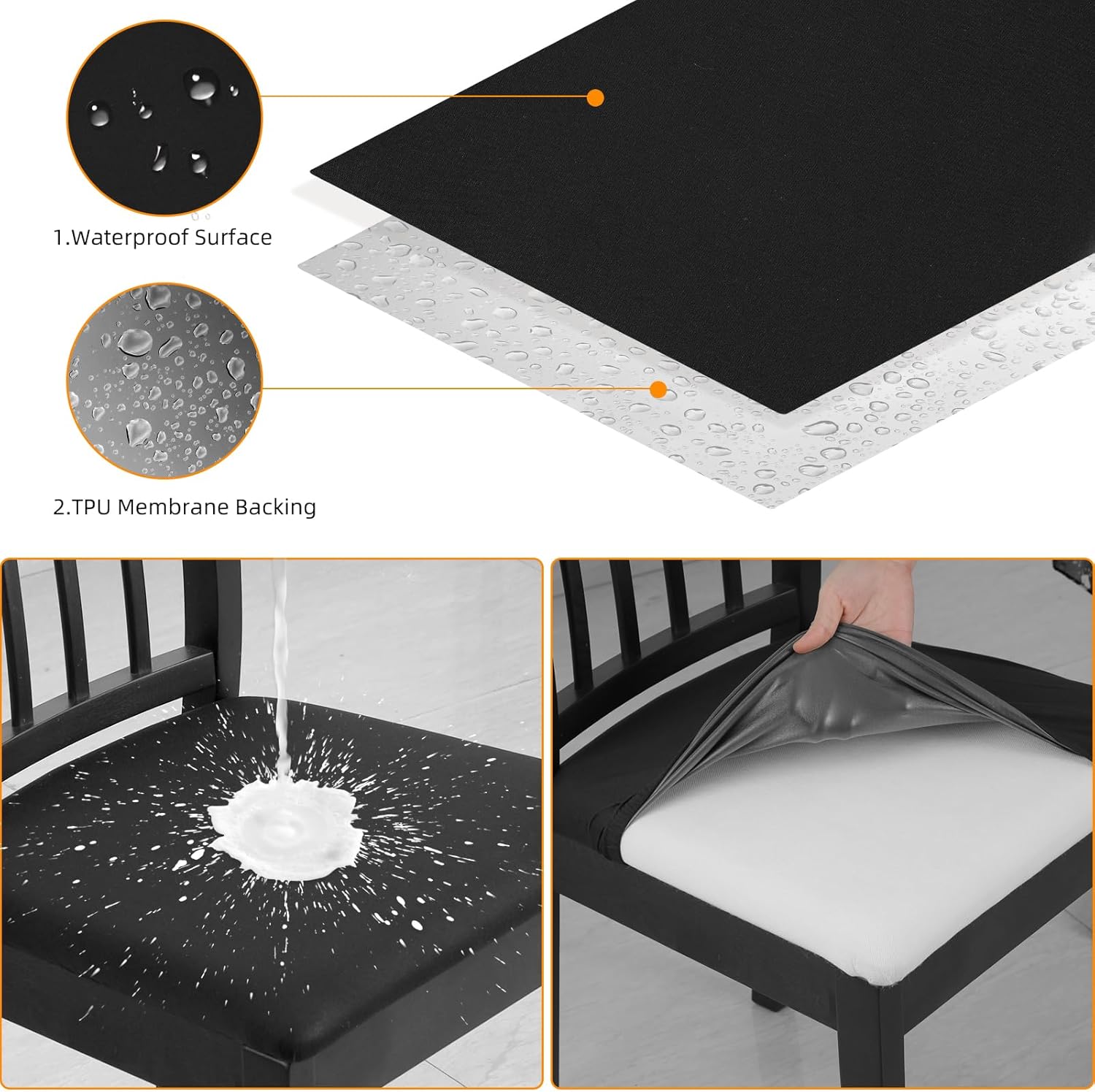 YISUN Fundas de asiento impermeables para comedor, elásticas, extraíbles y lavables, fundas de asiento de silla de cocina con lazos elásticos y