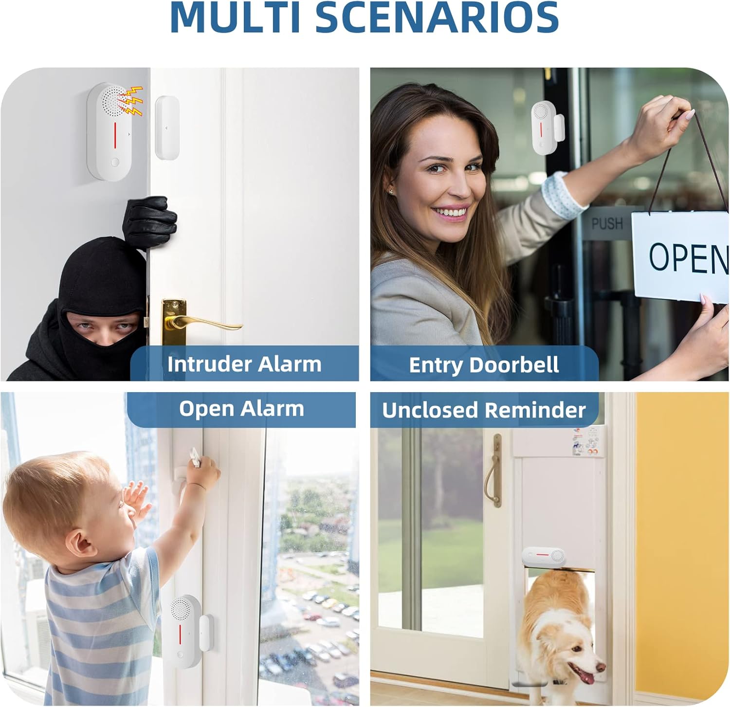 Sensor de alarma WiFi para ventana de puerta con aplicación de 2.4 GHz (con brazo de temporizador y desactivaciónretardo de tiempo) sonido