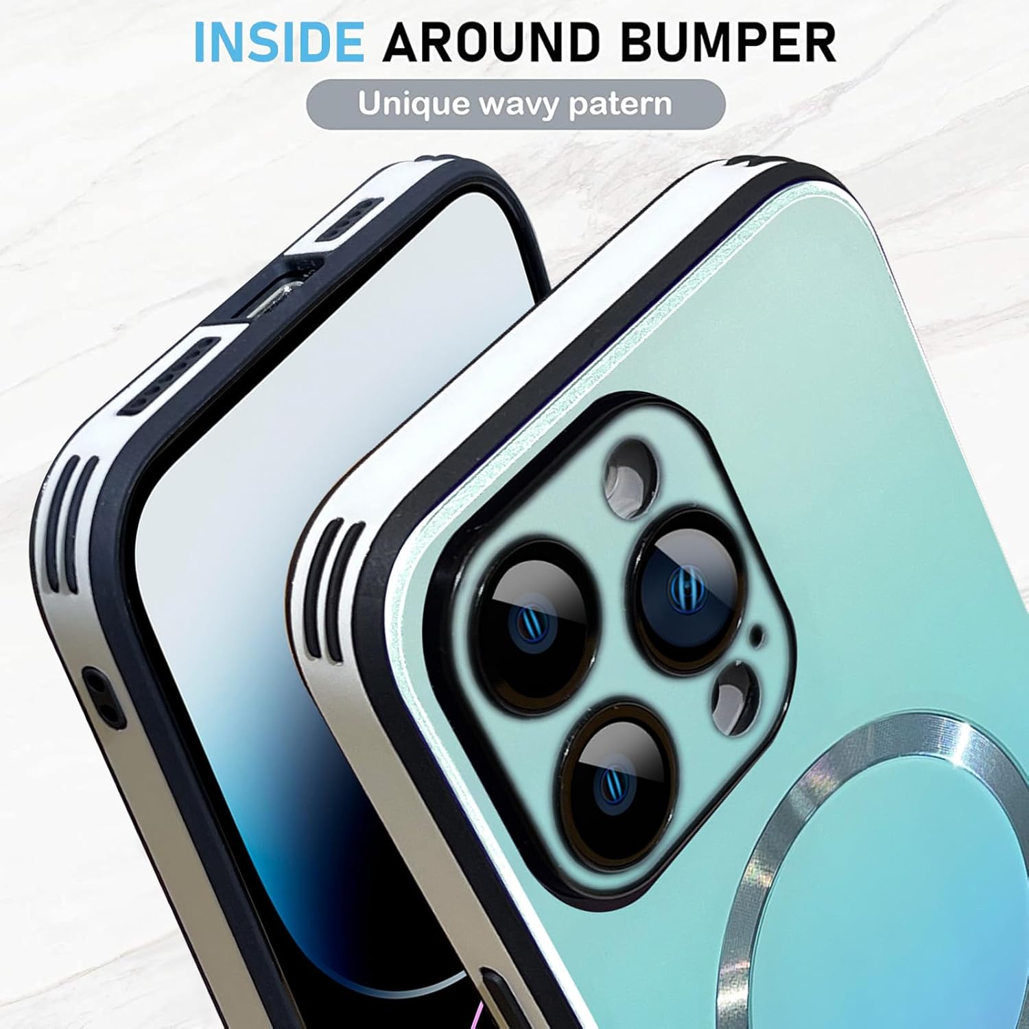 MZELQ Funda compatible con iPhone 14 Pro Max (soporte para Magsafe), funda magnética degradada con cargador inalámbrico, cubierta trasera de vidrio