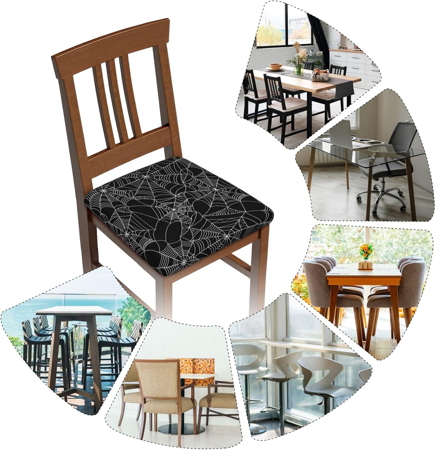 Juego de 4 fundas de asiento para sillas de comedor, fundas elásticas de tela de araña de Halloween, fundas de cojín para cocina, oficina