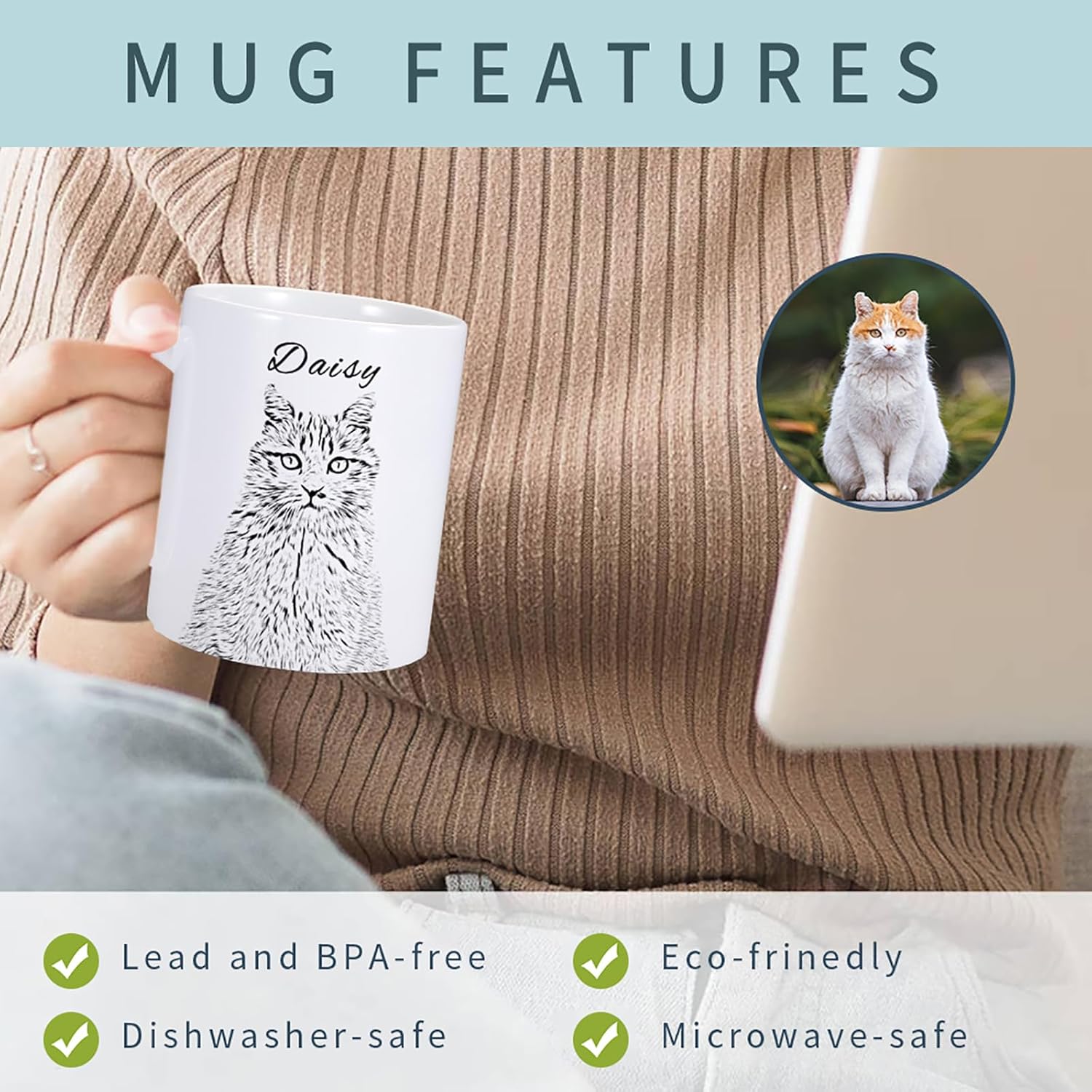 Taza de café personalizada, Taza personalizada de retratos de mascotas, Taza personalizada para mascotas con nombre de foto de mascota, Taza