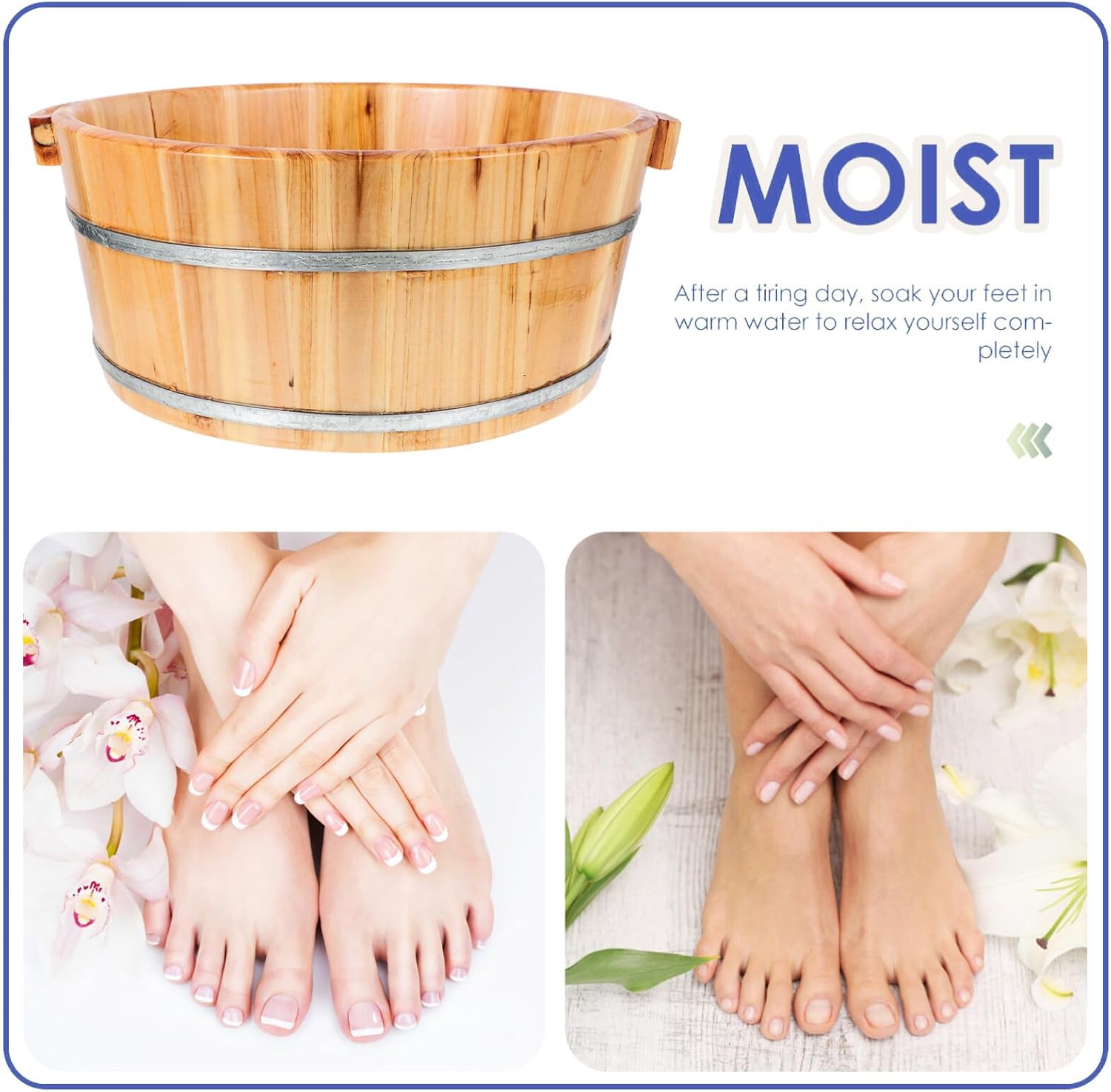 Yardwe Cuenca de pie de madera, bañera de madera para pies de madera, cubo de madera para baño de pies, remojo, masaje, spa, sauna