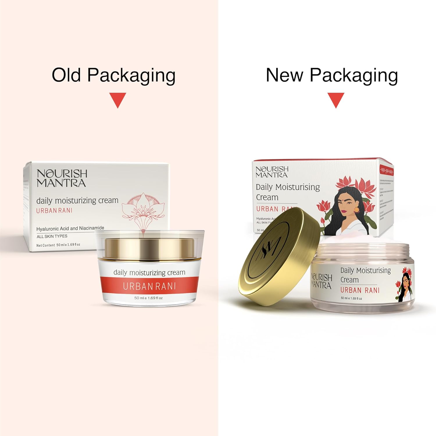 NOURISH MANTRA – Crema hidratante diaria Urban Rani  Crema facial hecha con ácido hialurónico, niacinamida y espino cerval de mar  Hidratante para