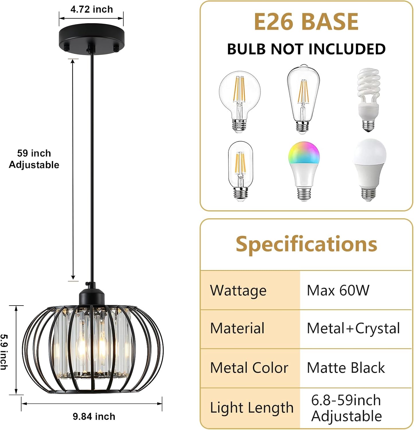 Lámpara colgante negra, luces colgantes de granja con cristal, mini luz colgante ajustable para cocina, moderna lámpara colgante industrial de