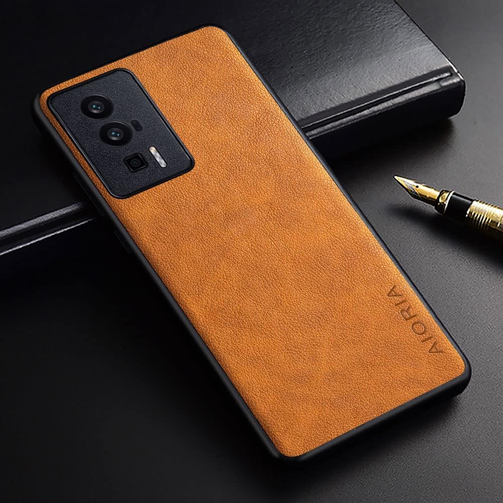 AIORIA Poco F5 Pro Caso, Funda de cuero premium para teléfono Diseño retro Funda protectora completa para Xiaomi Poco F5 Pro 5G (naranja)