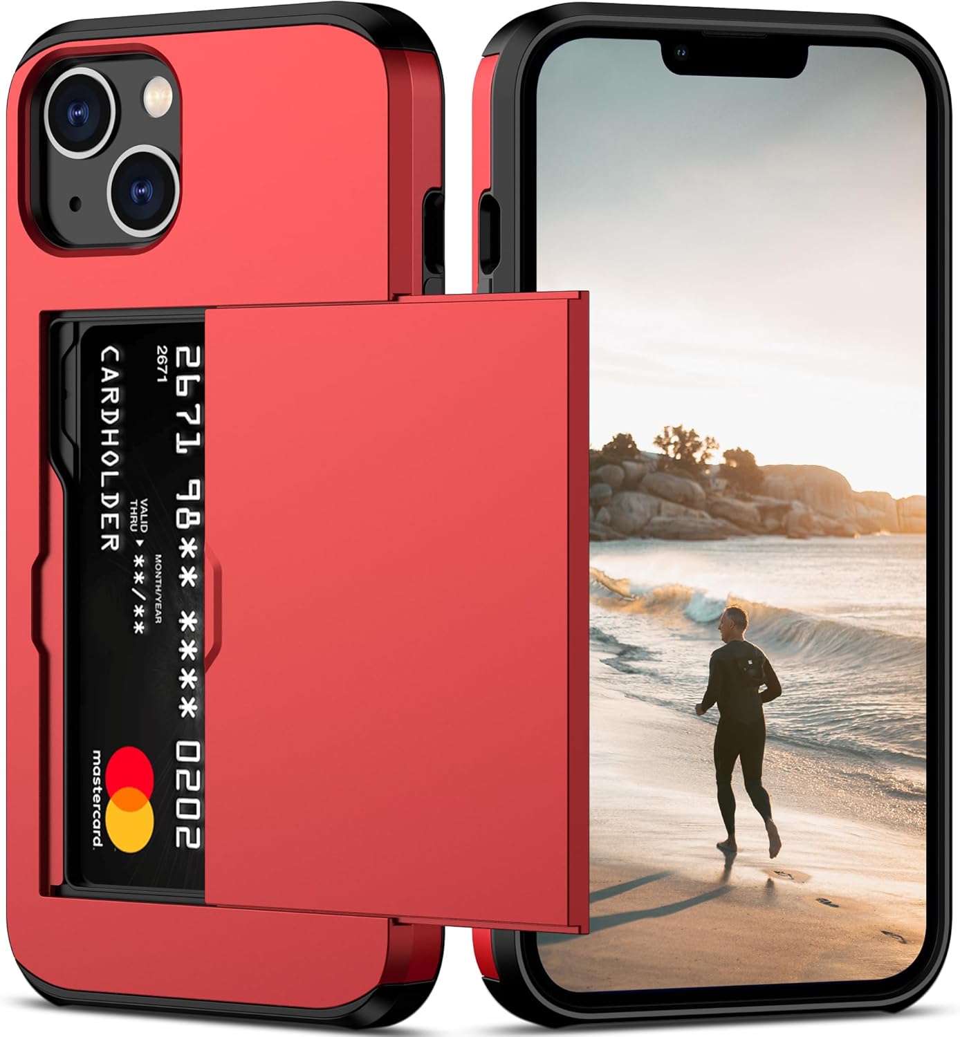 Nvollnoe Funda protectora resistente de doble capa para iPhone 14 Plus con tarjetero y ranura para tarjetas oculta, a prueba de golpes, funda