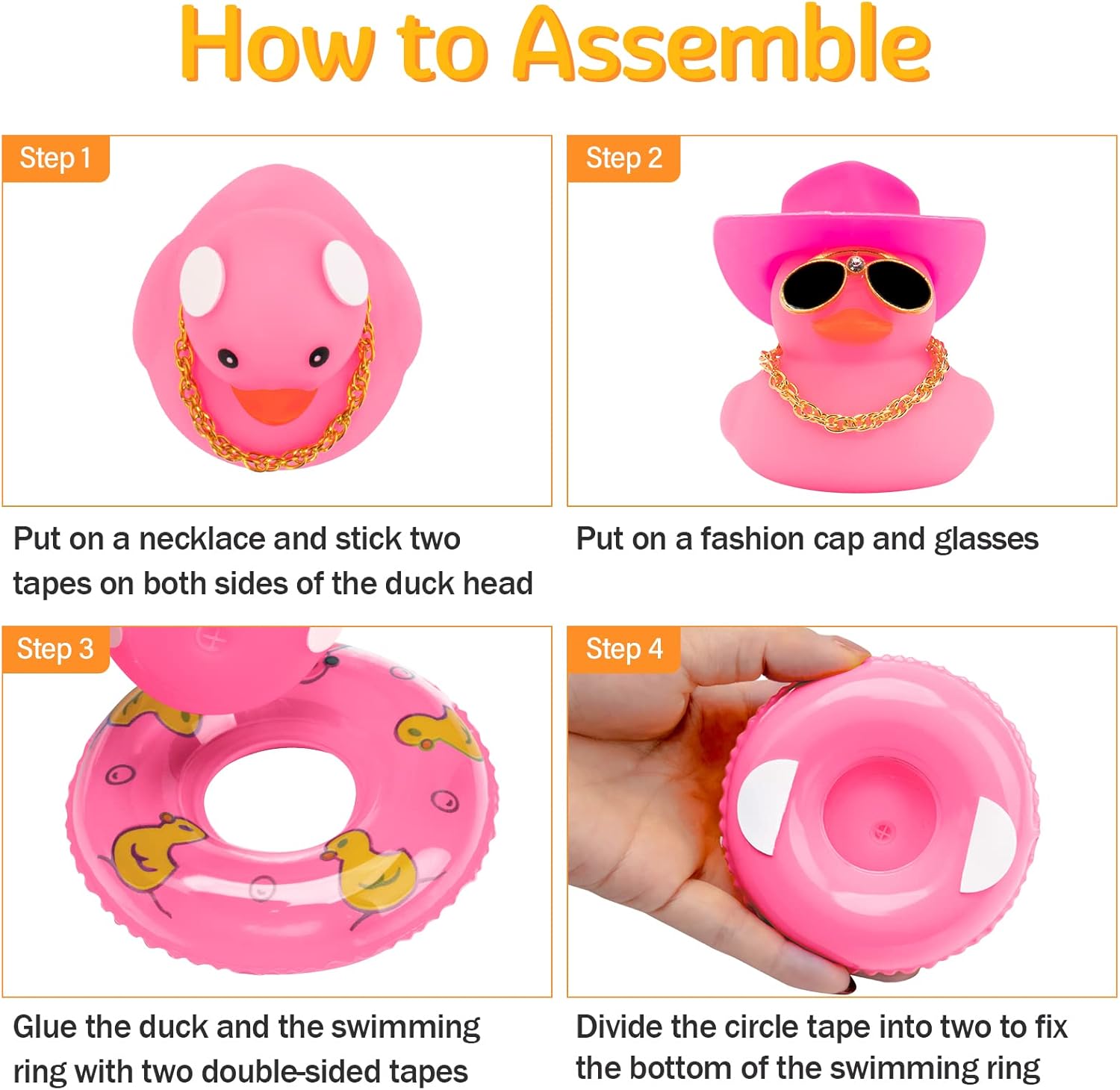 wonuu Adorno de pato para automóvil, decoración de tablero de goma para tablero de automóvil, accesorios con anillo de natación, gafas de sol,