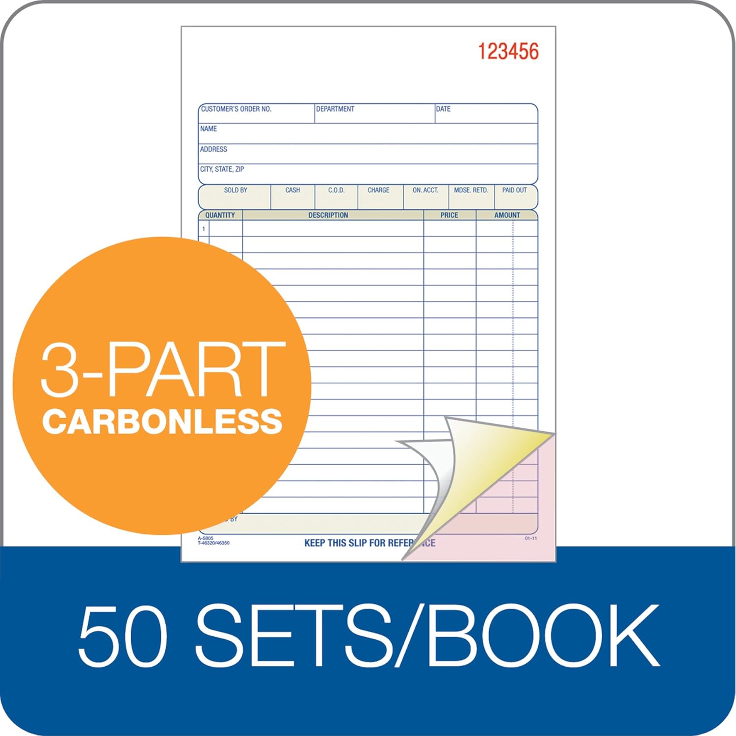 Adams Libro de pedidos de ventas, 3 partes sin carbono, blancocanariorosa, 5-916″ x 8-716″, 50 juegos (TC5805) (paquete de 2)