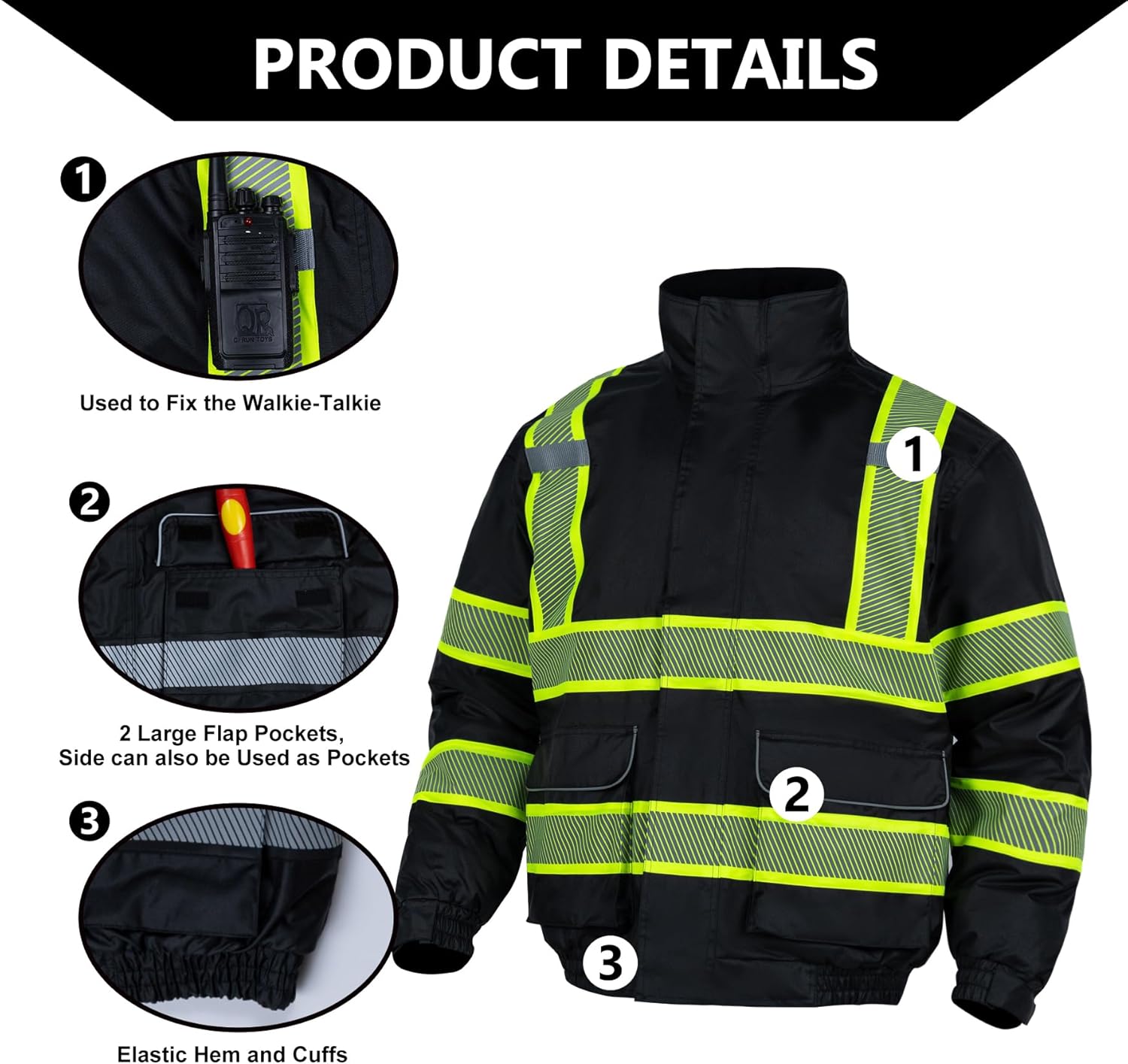 FONIRRA High Visibility Reflective Jackets for Men, Hi Vis Waterproof Class 3 Safety Jackets, Work Construction Bomber Coats