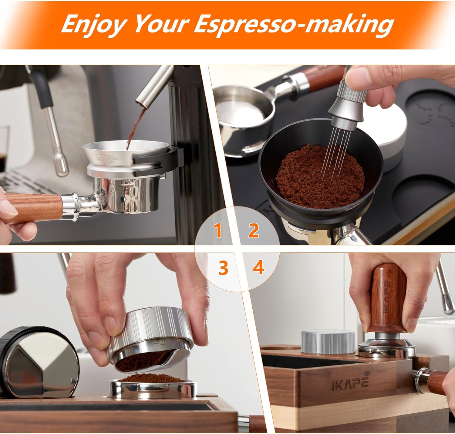 IKAPE Distribuidor de café de 2.087 in, distribuidor de espresso de profundidad ajustable con escala, se adapta a todos los portafiltros de espresso