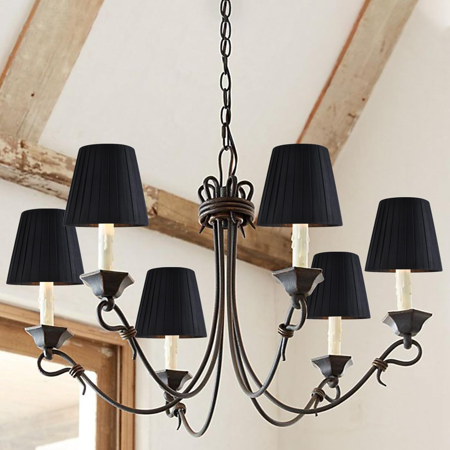 Juego de 6 lámparas de araña de lino natural negro con clip para candelabros, lámparas de pared y otros accesorios de iluminación con bombillas E12