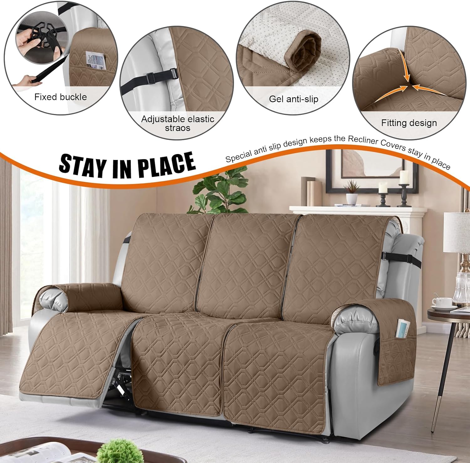 VANSOFY Fundas impermeables para sofá reclinable, fundas para sofá, fundas lavables para sofá reclinable, protector antideslizante de muebles con