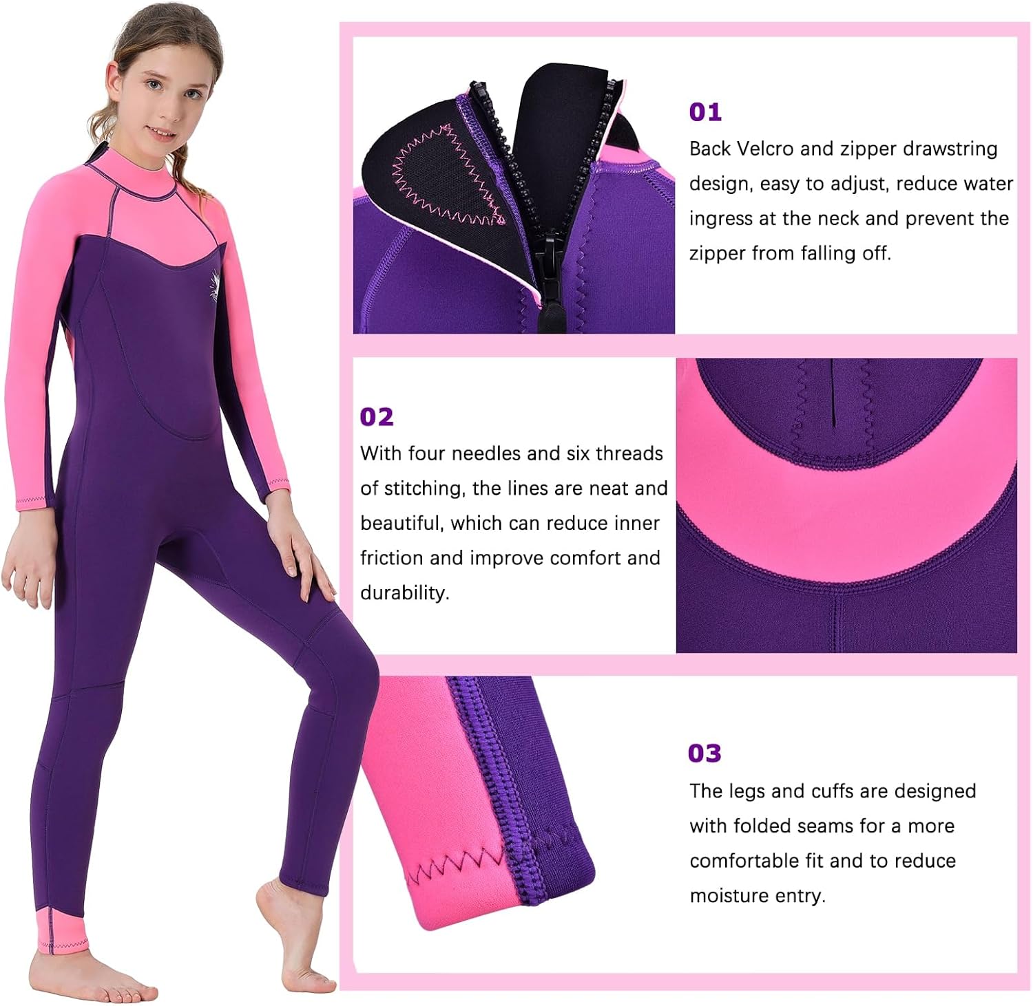 TBLUITE Traje de neopreno para niños y niñas en agua fría, 0.118 pulgadas y 0.079 pulgadas con cremallera trasera de neopreno cortolargo para