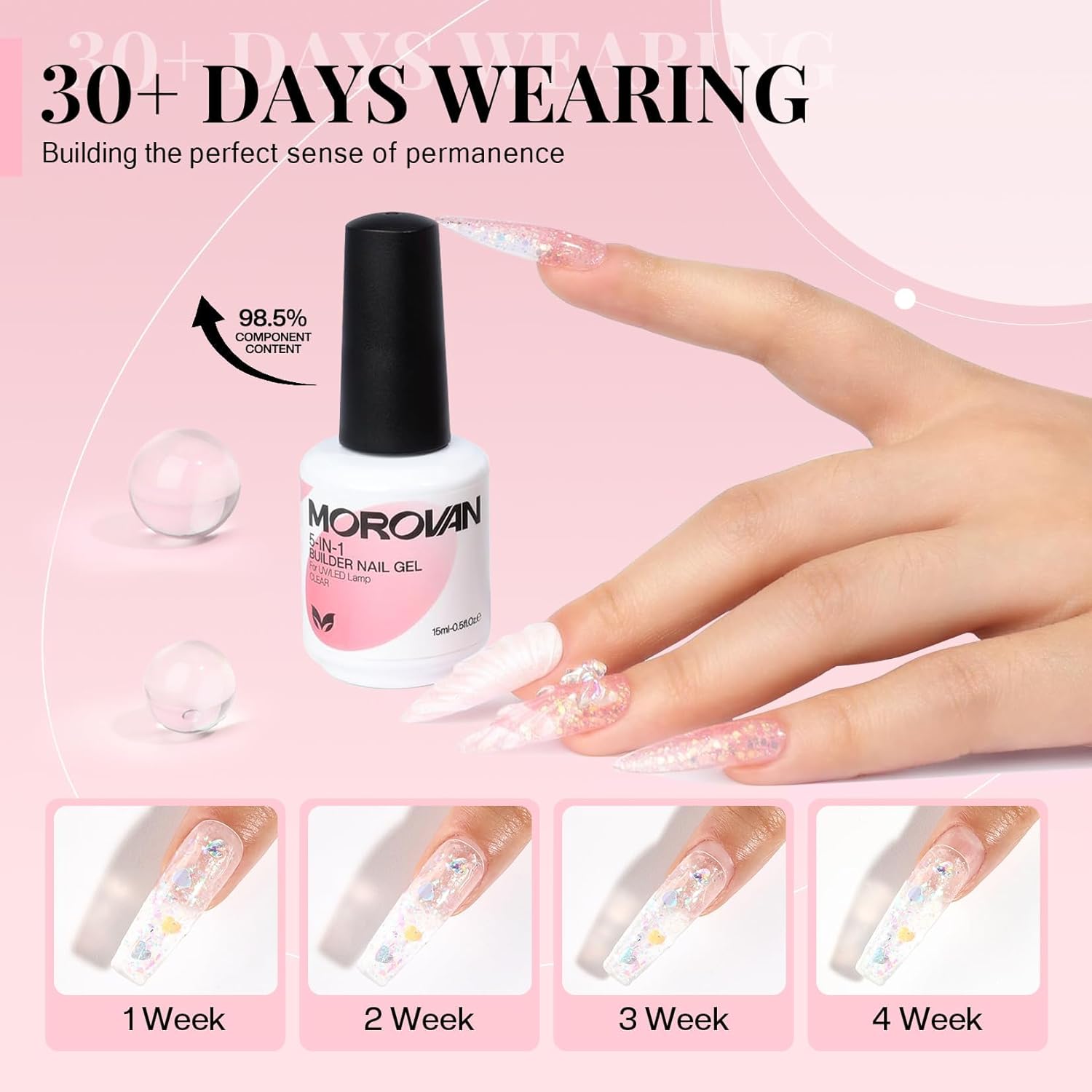 Morovan Gel constructor para uñas en botella gel constructor 5 en 1 para uñas, gel fortalecedor transparente para reforzar y dar forma a gel