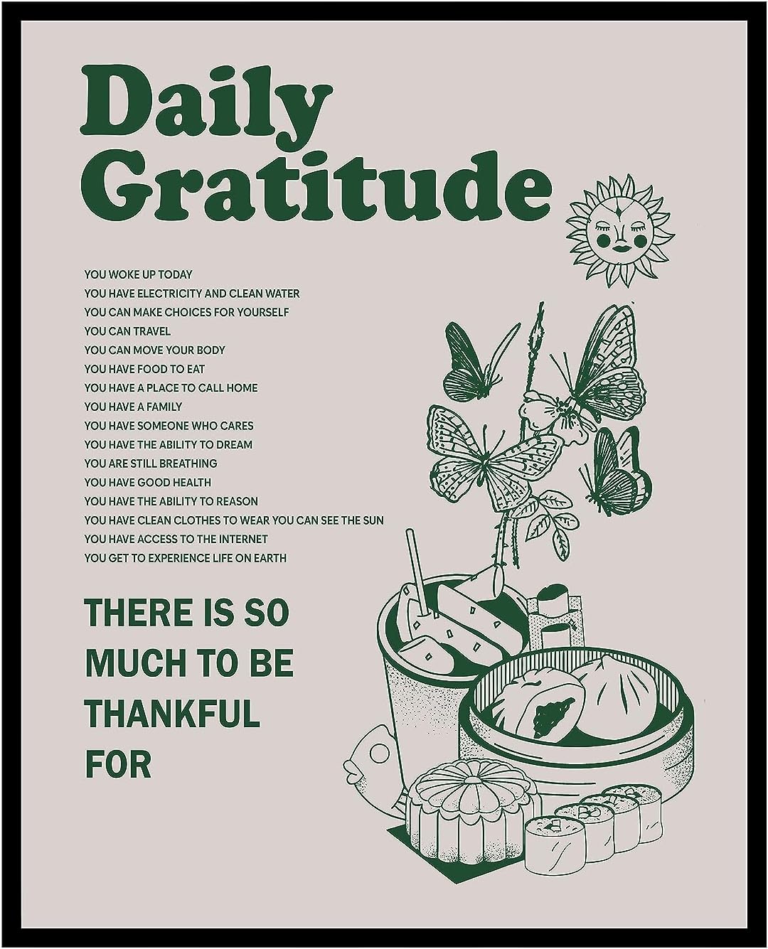 Poster Master Póster motivacional  Impresión inspiradora retro  Gratitud diaria, mariposa, cita positiva, edificante  Arte de pared sin marco de 16