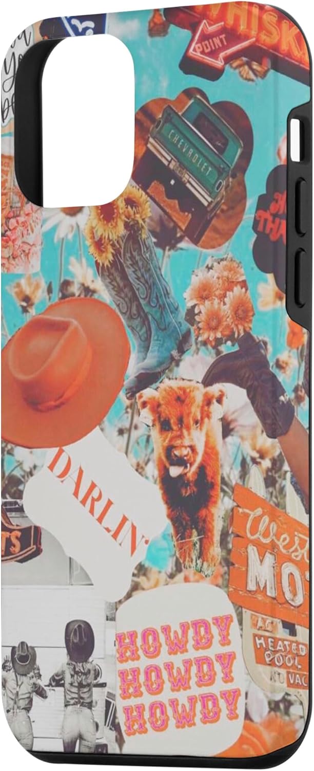 Carcasa retro para iPhone 12 mini Cowboy Cowgirl Howdy Western Ranch Boho Southwestern