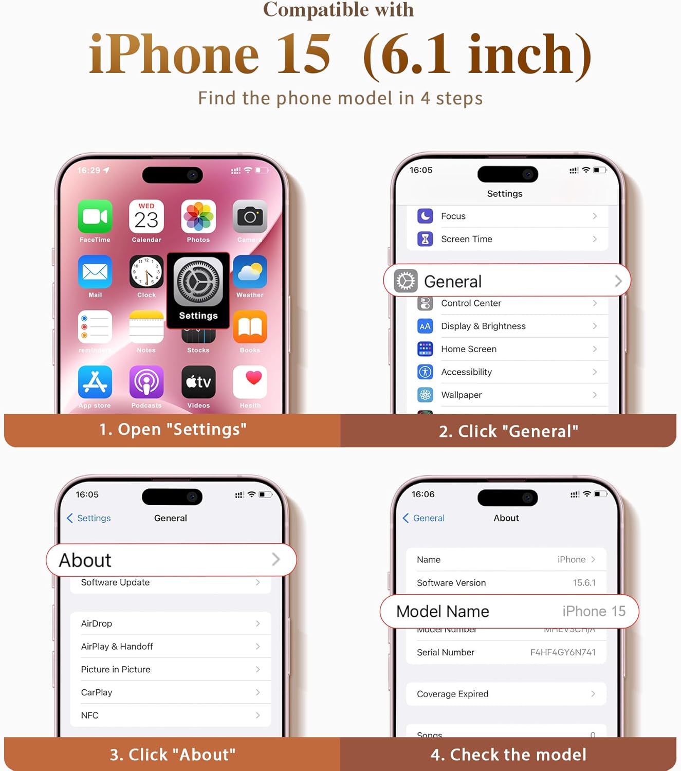 GVIEWIN Funda floral para iPhone 15, con protector de pantalla y protector de lente de cámara, protección contra caídas de grado militar de 10 pies