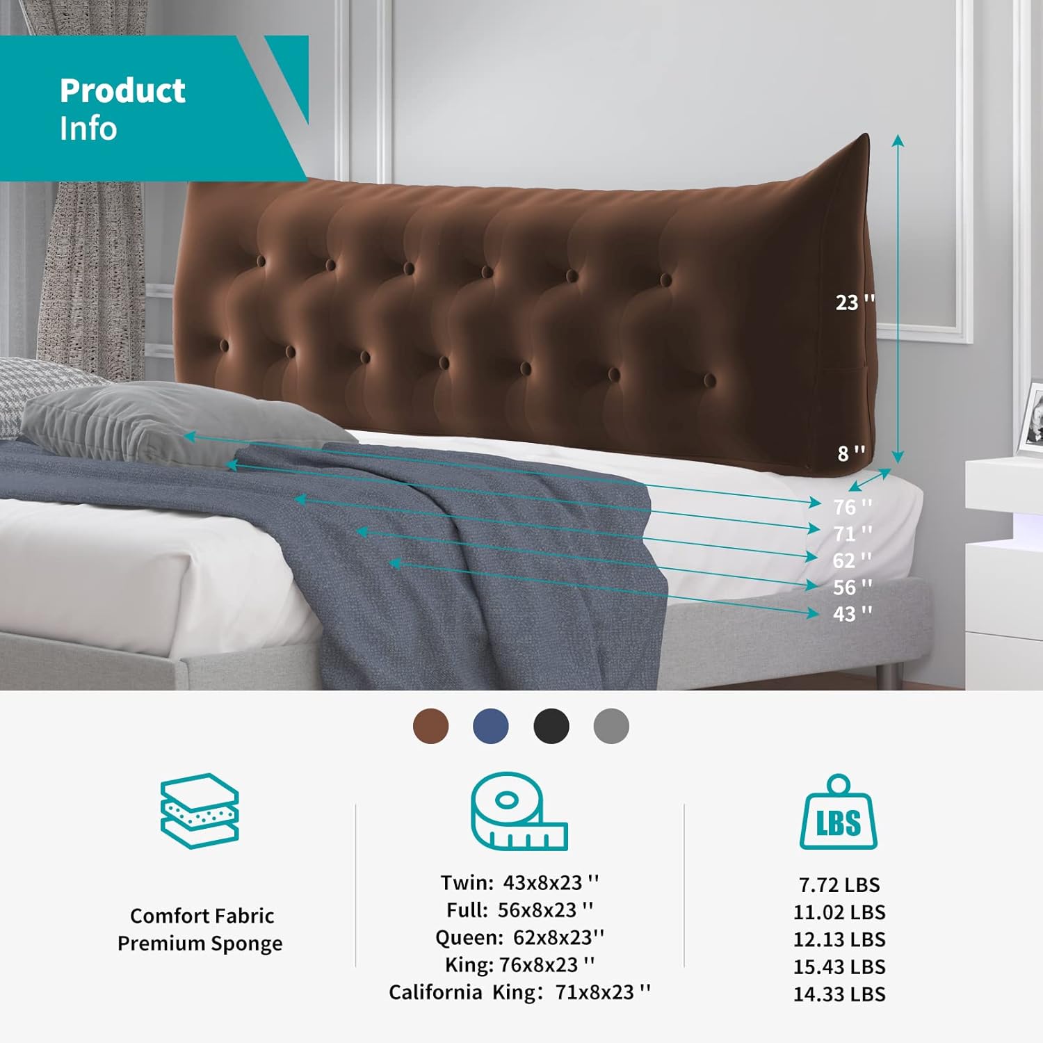 BALUS Almohada de cuña para cabecero de lectura, Almohadas de respaldo para sentarse en la cama, Almohadas largas de esponja, Almohada de cojín de