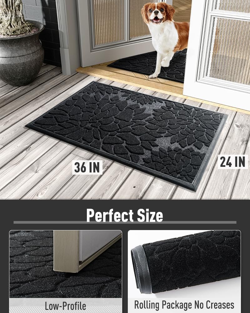 AMOAMI – Tapete de puerta  Tapete de bienvenida absorbente resistente para puerta delantera, tapete de goma antideslizante para puerta delantera,