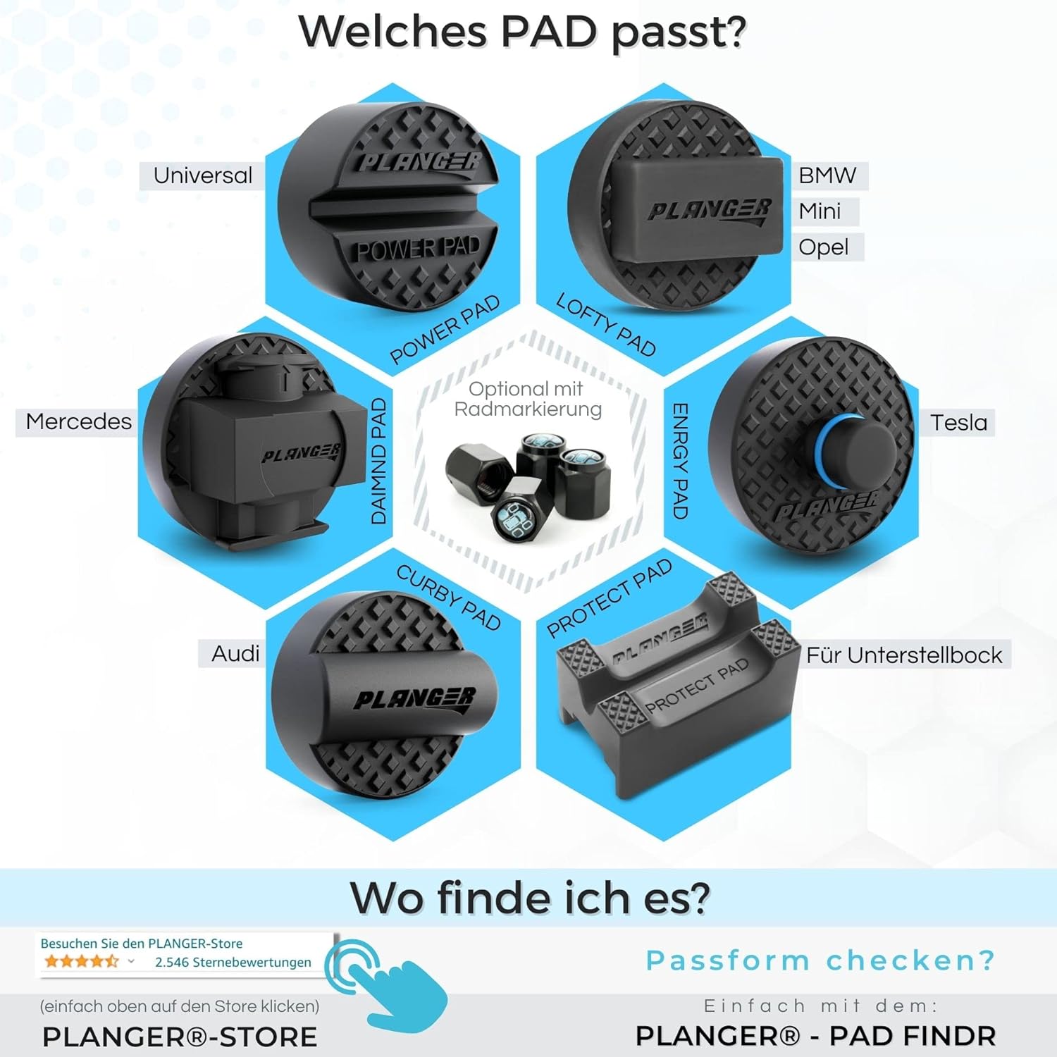 PLANGER – Lofty Pad Flat  Almohadilla de goma (para Mini y Opel)  Protege tu coche, SUV y suelda al levantarlo con un gato hidráulico de carro o