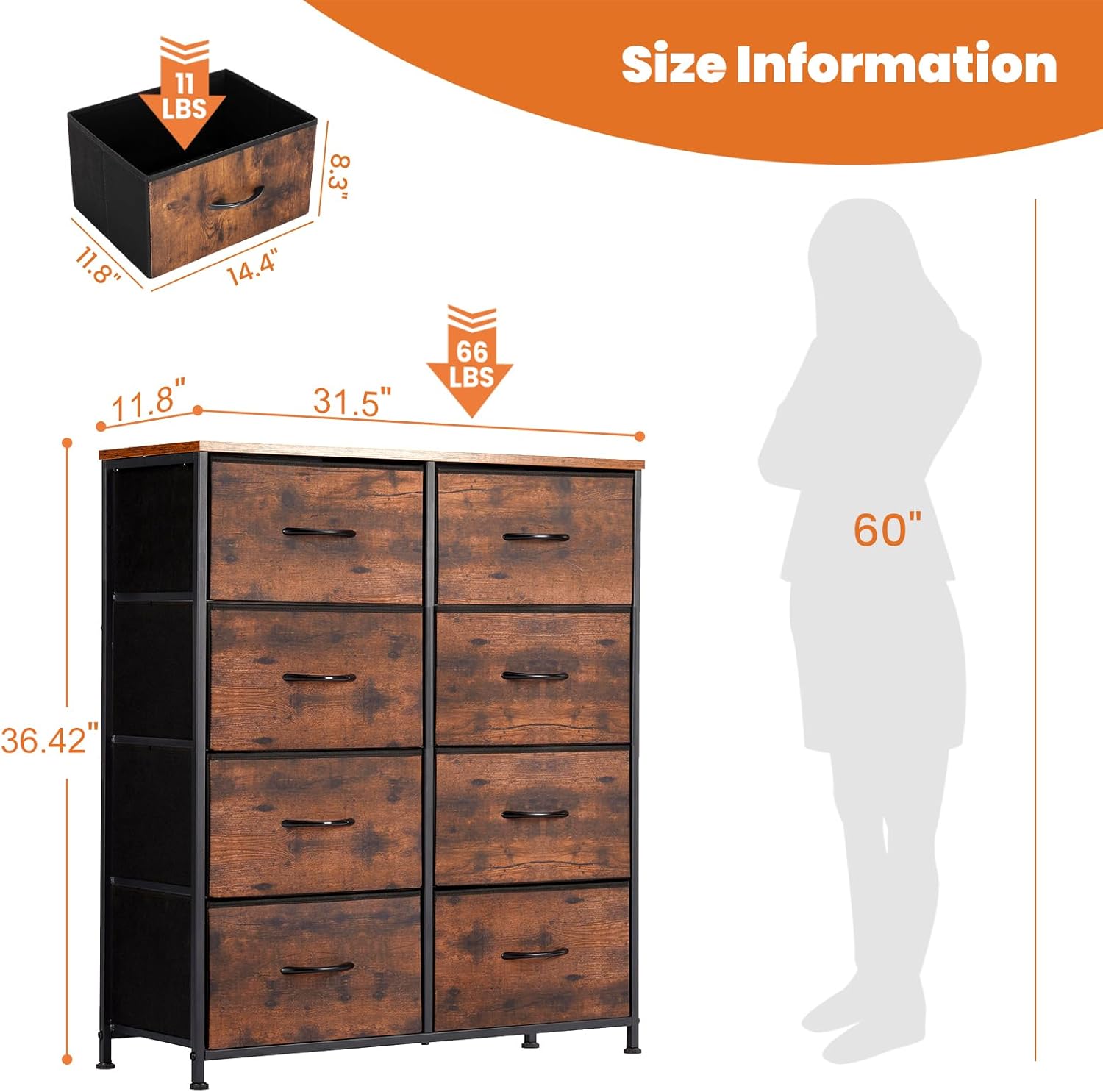 Sweetcrispy Cómoda para dormitorio, cajón alto, organizador de aparador, cajones de almacenamiento, torre de almacenamiento de tela con 8 cajones,