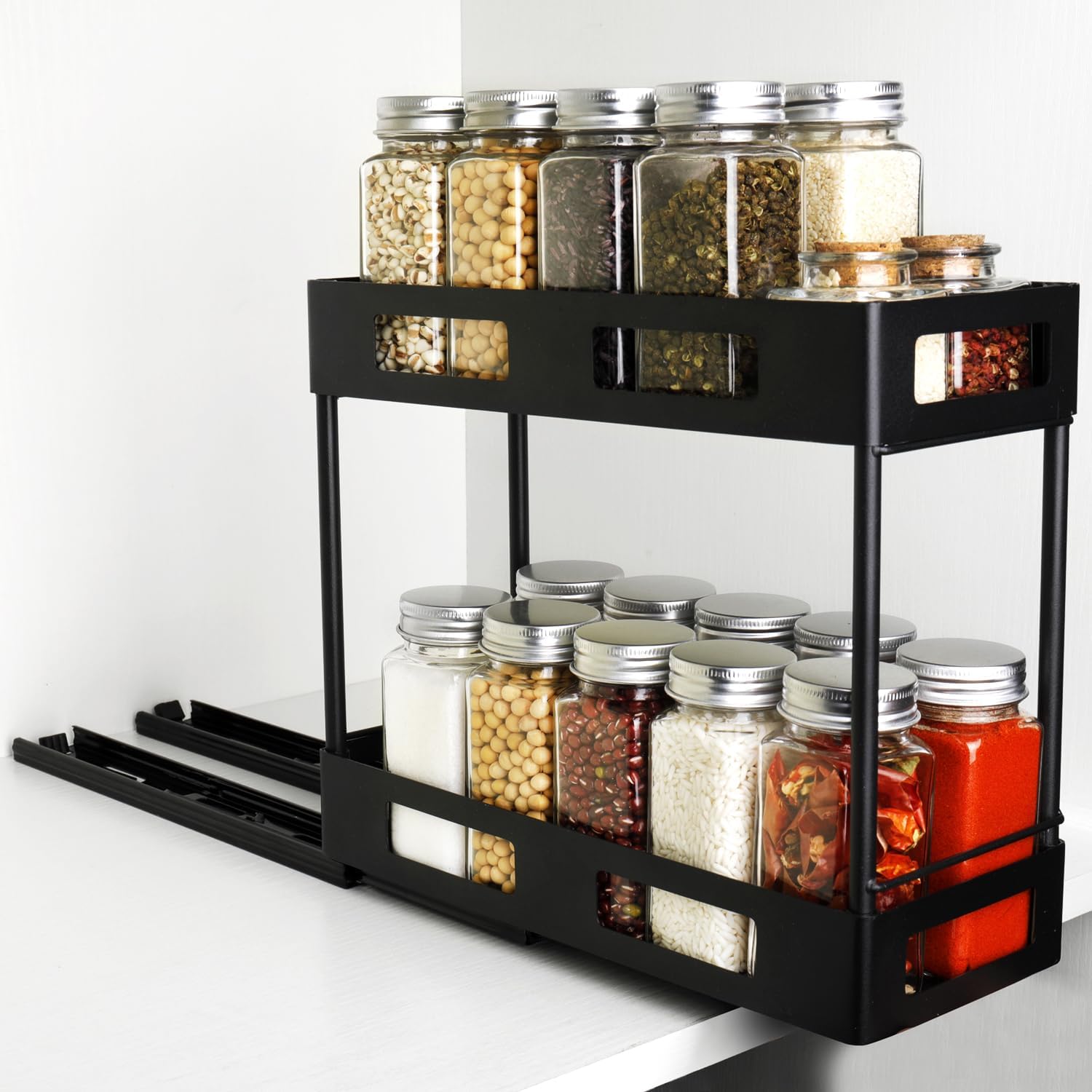 Organizador de especias para gabinete, estantes de especias extraíbles para armarios interiores, estante de especias de cocina, organizador