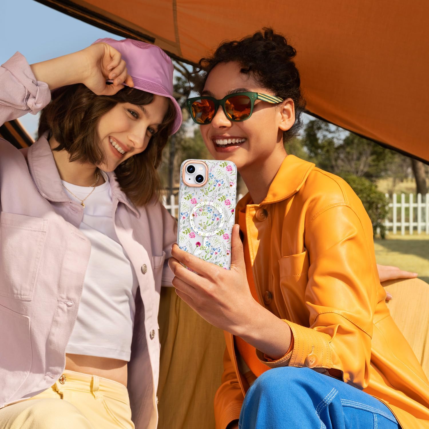 MILPROX Funda compatible con iPhone 15, compatible con MagSafe, bonito patrón floral de flores con niñas y mujeres, funda protectora magnética