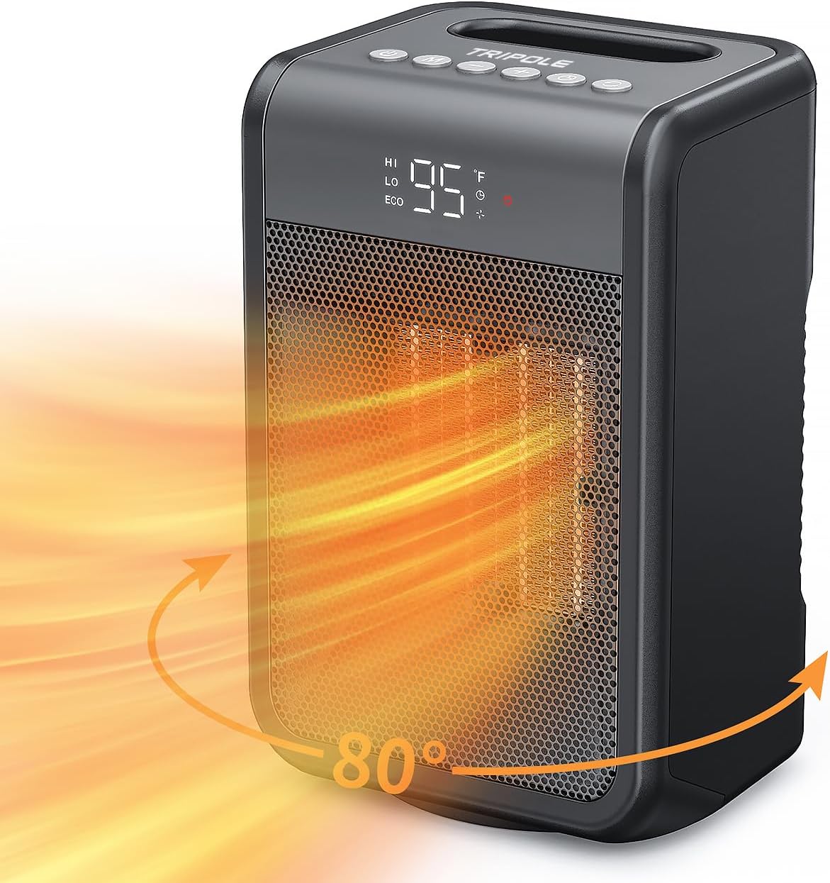TriPole Calentador eléctrico portátil con termostato, calentadores oscilantes de 80 para uso en interiores, calentador de cerámica PTC de