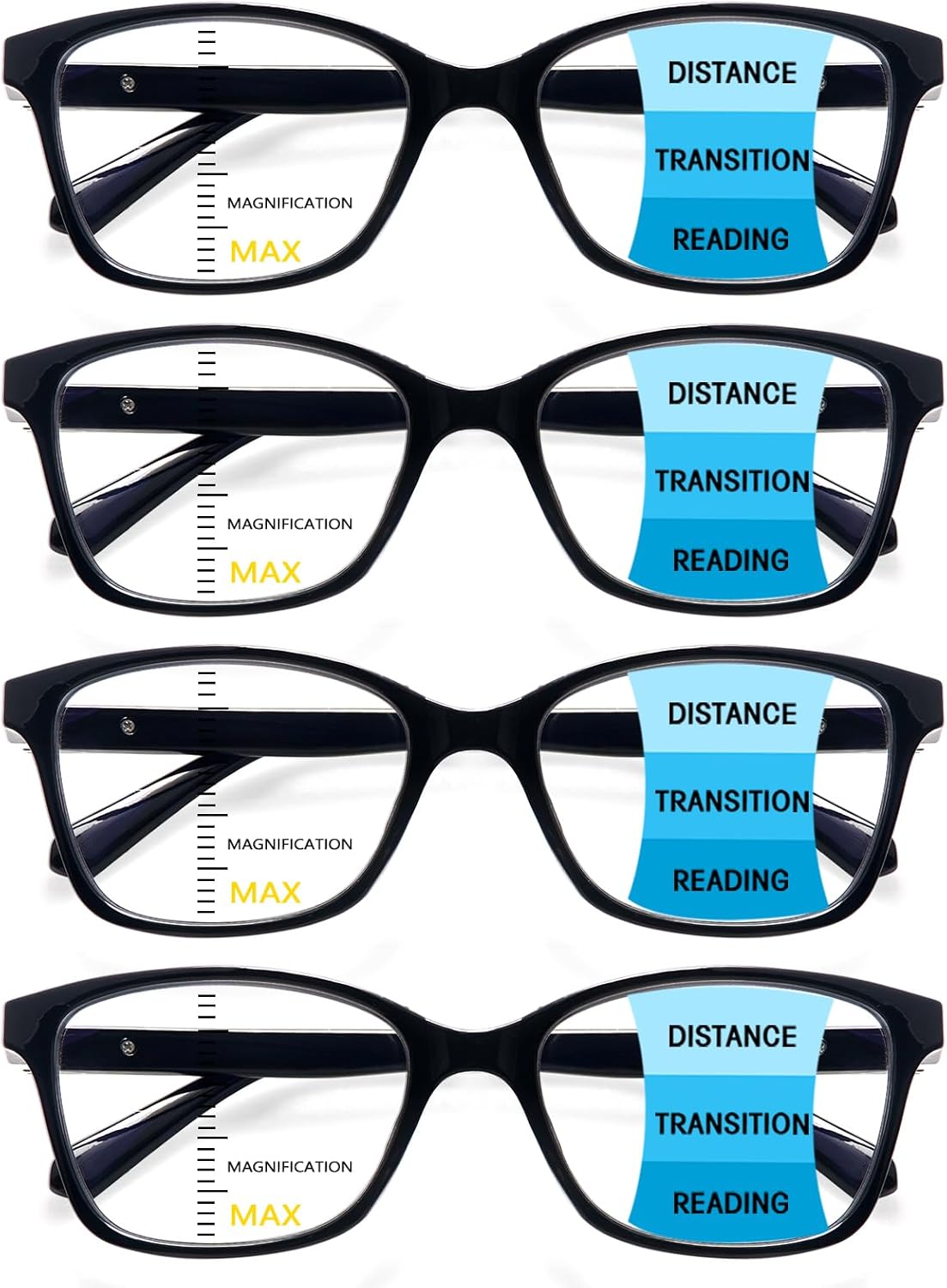 Paquete de 4 lentes de lectura progresivos multienfoque para mujeres y hombres, bisagra de resorte, bloqueo de luz azul, lectores