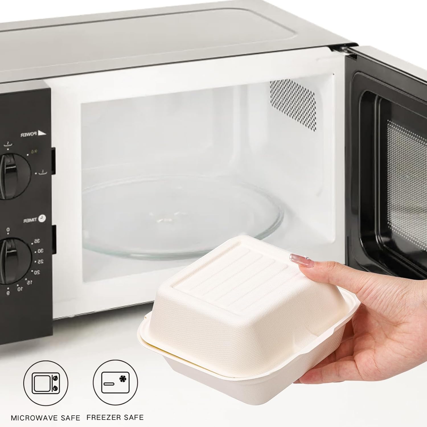 Peohud Paquete de 100 recipientes de comida para llevar, 6 x 6 pulgadas, desechables, caja ecológica para llevar, para hamburguesas, pasteles,