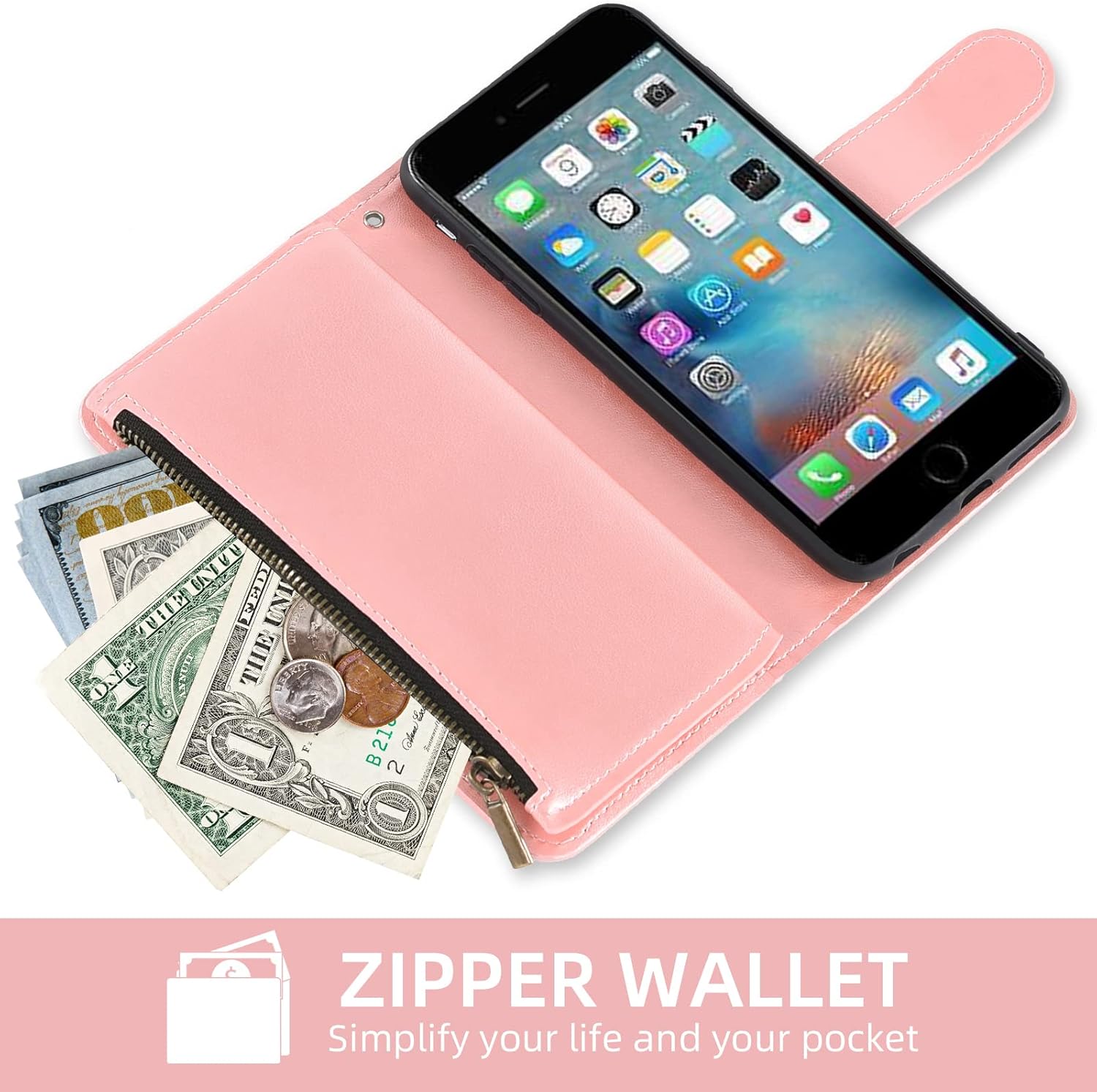 Asuwish Compatible con iPhone 6plus 6splus 66s Plus Funda tipo cartera y protector de pantalla de vidrio templado con tapa para iPhone 6 6+ iPhone6s