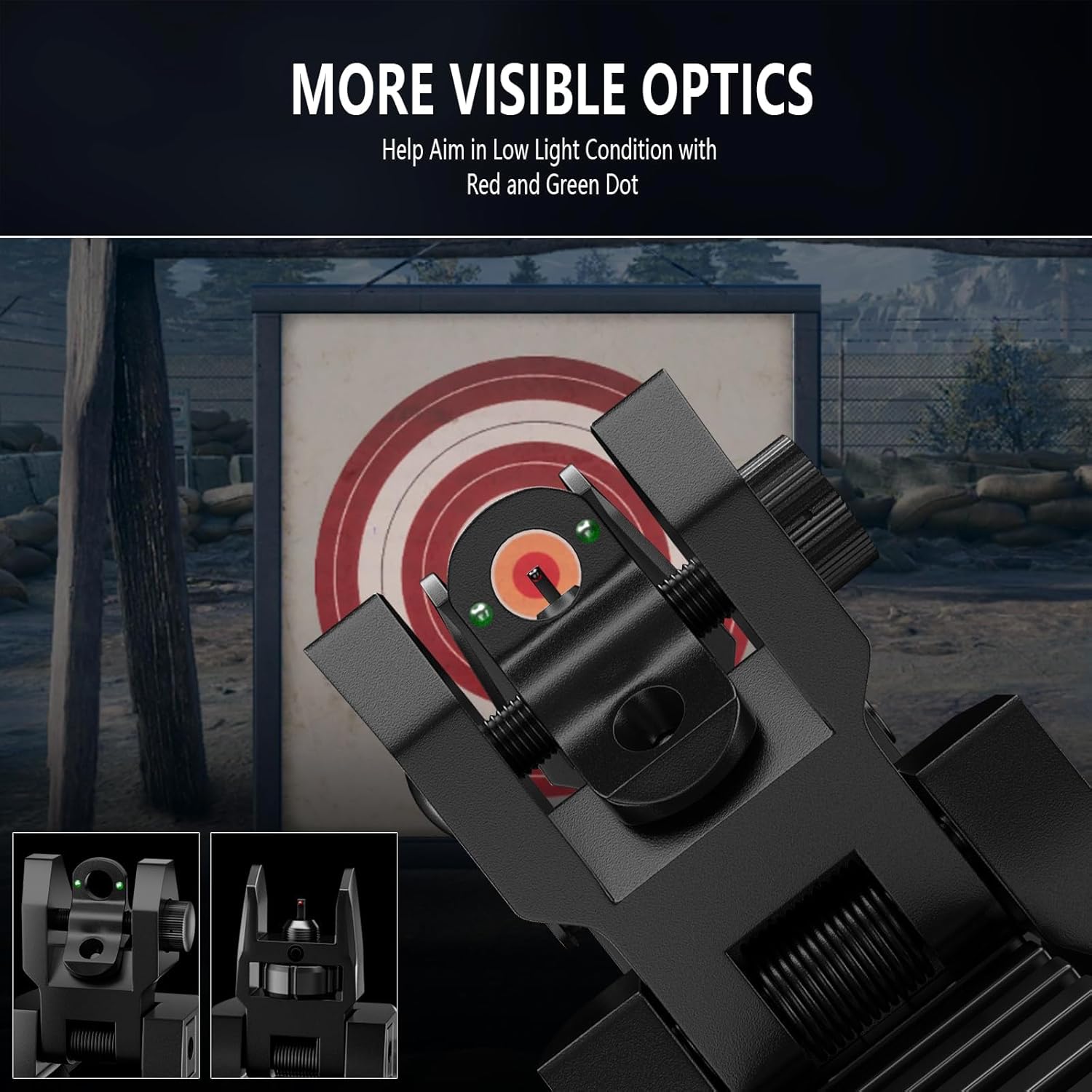 R2 Iron Sights, Fiber Optic Flip Up Iron Sights for Picatinny Rail, Flip Up Front and Rear Backup Sights with Red and Green Dot, Tool-Free