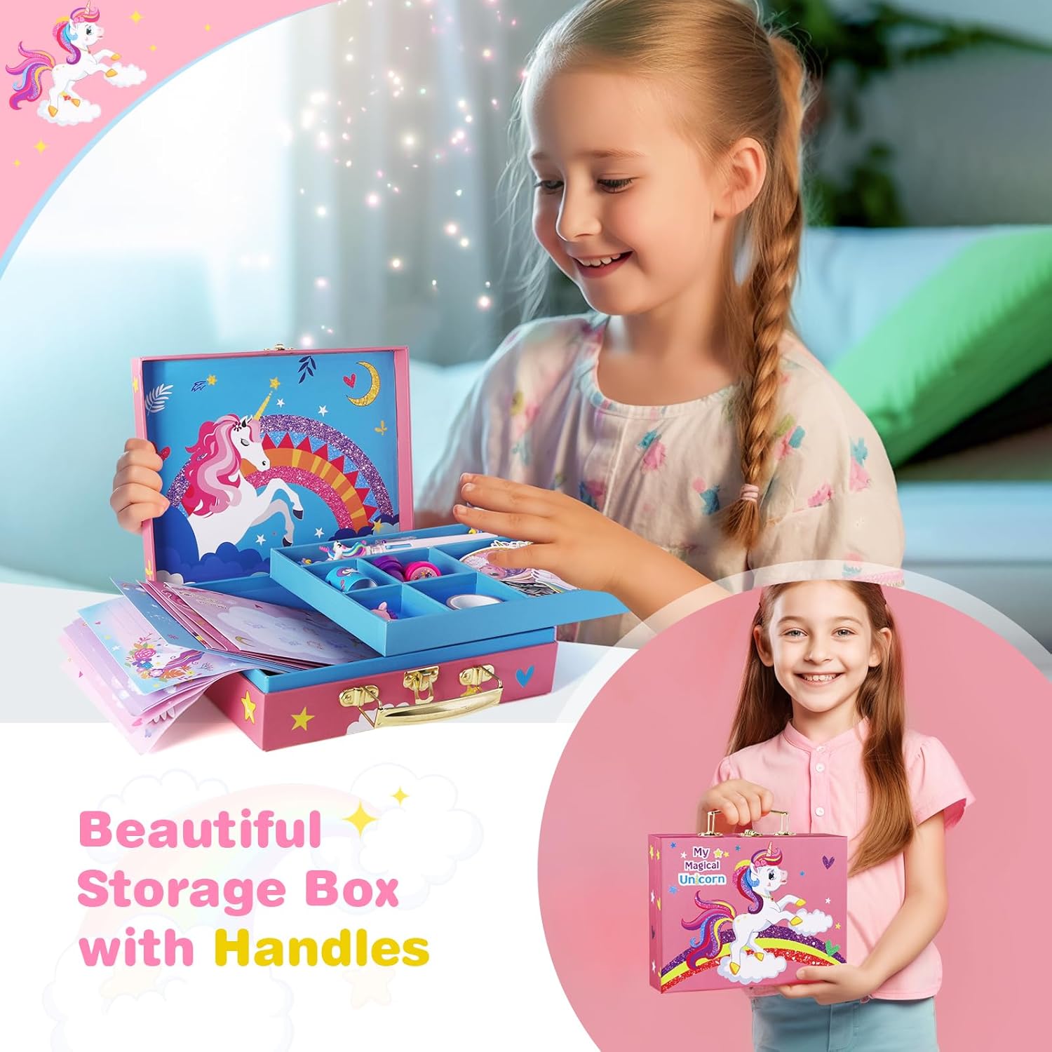 homicozy Juego de papelería de unicornio para niñas, regalos de unicornios para niñas de 5, 6, 7, 8, 9, 10 años, kit de manualidades de escritura de