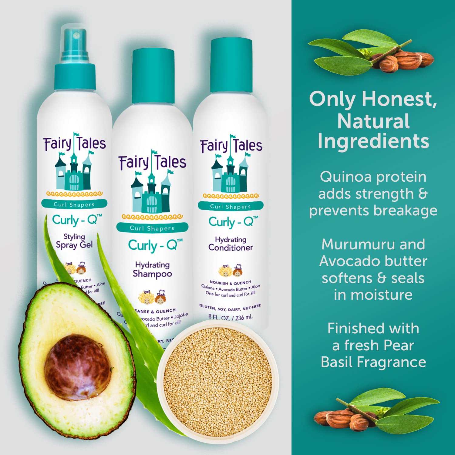 Fairy Tales Curly Q Kids Styling Spray Gel  Gel en aerosol diario para todo tipo de rizos, incluyendo cabello multicultural, sin parabenos, sin