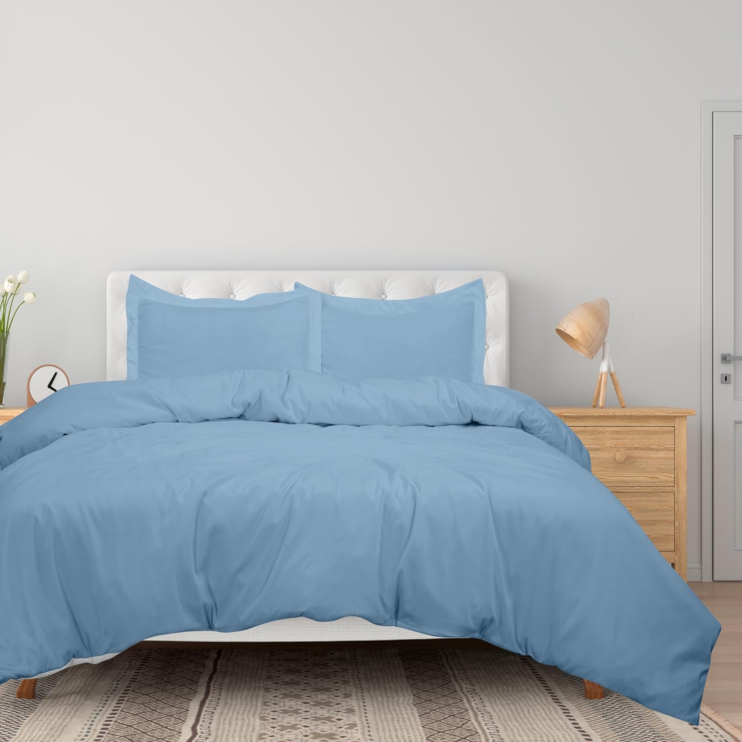 Royale Linens Juego de funda de edredón azul lago tamaño matrimonial. Juego de funda de edredón de 3 piezas de doble cepillado con cierre de