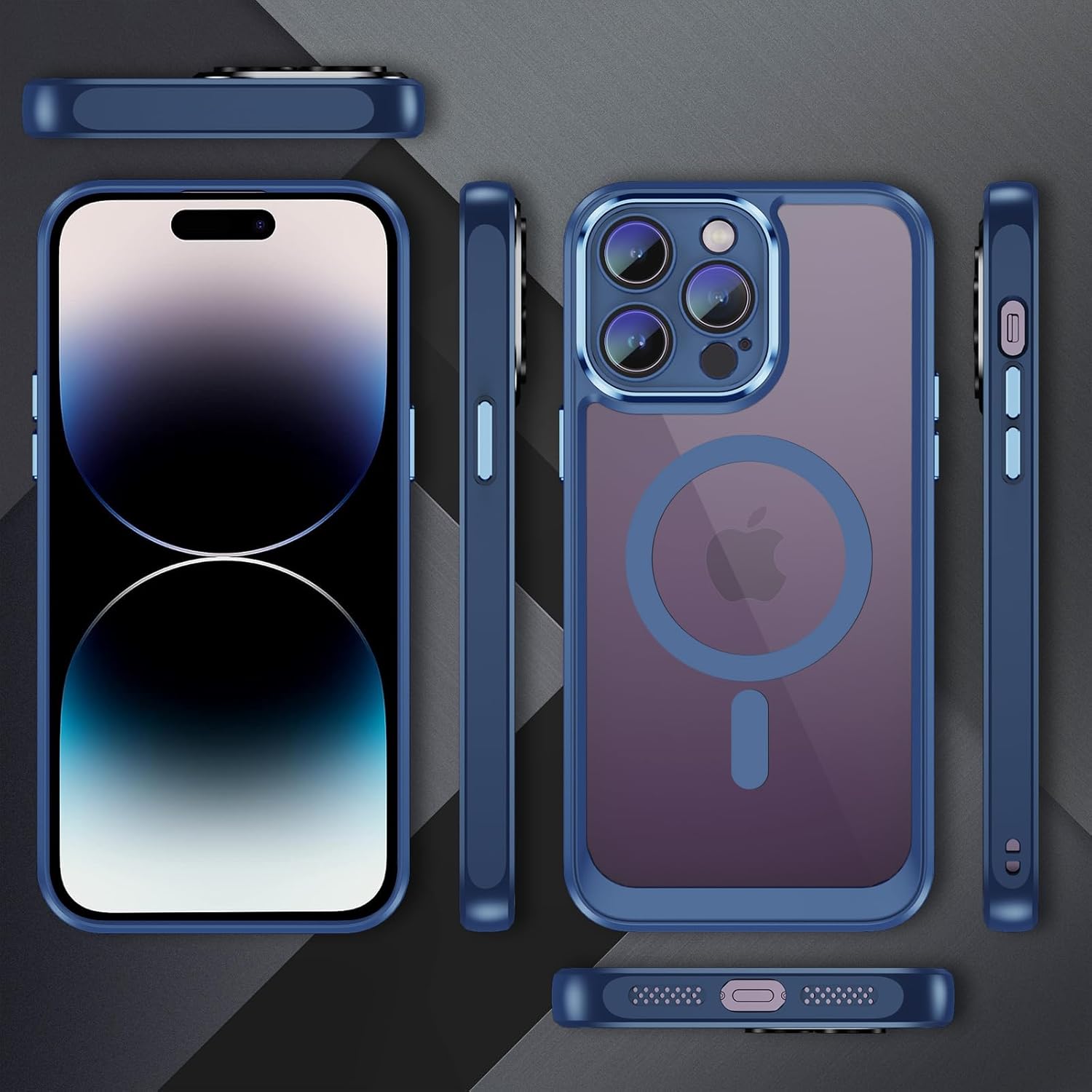 Funda para iPhone 15 Pro con protector de pantalla y protector de cámara, marco de silicona a prueba de golpes, carcasa trasera dura y transparente