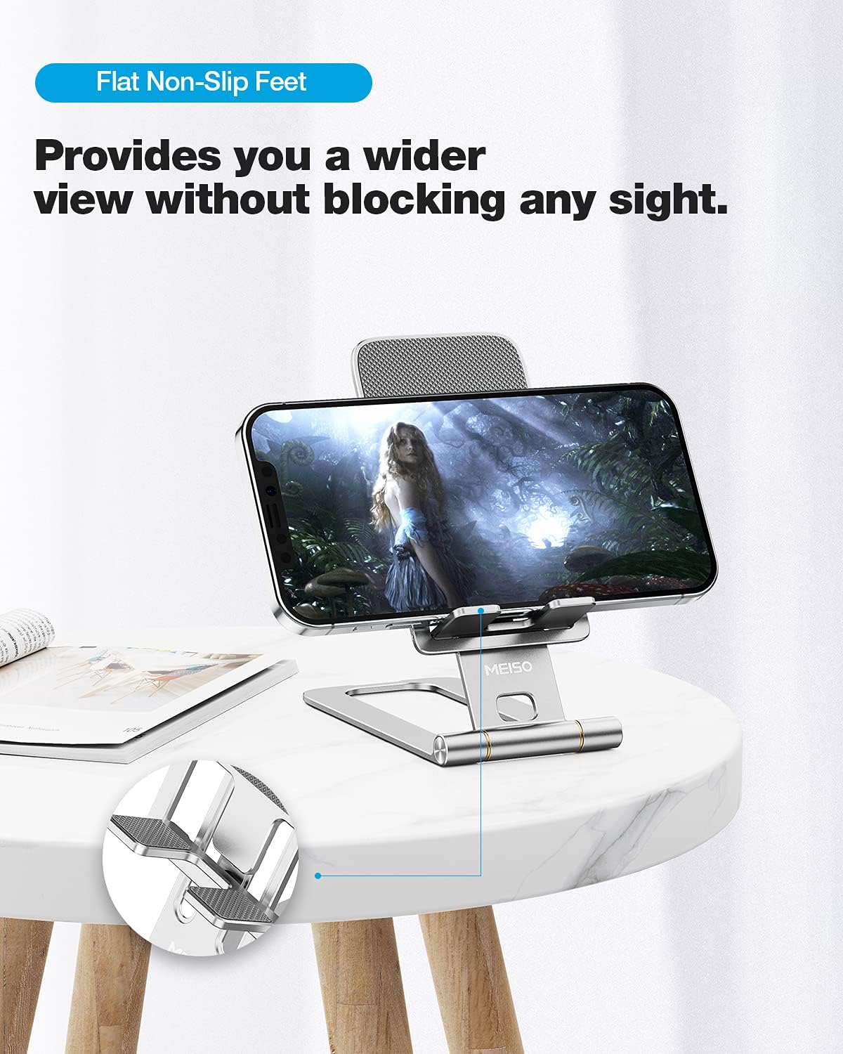 MEISO Soporte para teléfono celular, totalmente plegable para escritorio, soporte de teléfono móvil de escritorio compatible con iPhone, Samsung