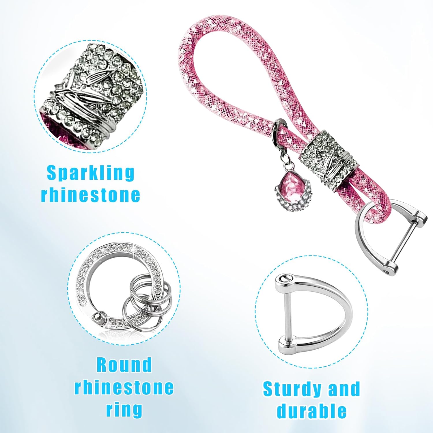Llavero de cristal brillante para mujeres y niñas, llavero de automóvil con purpurina, accesorios universales para llavero (rosa)