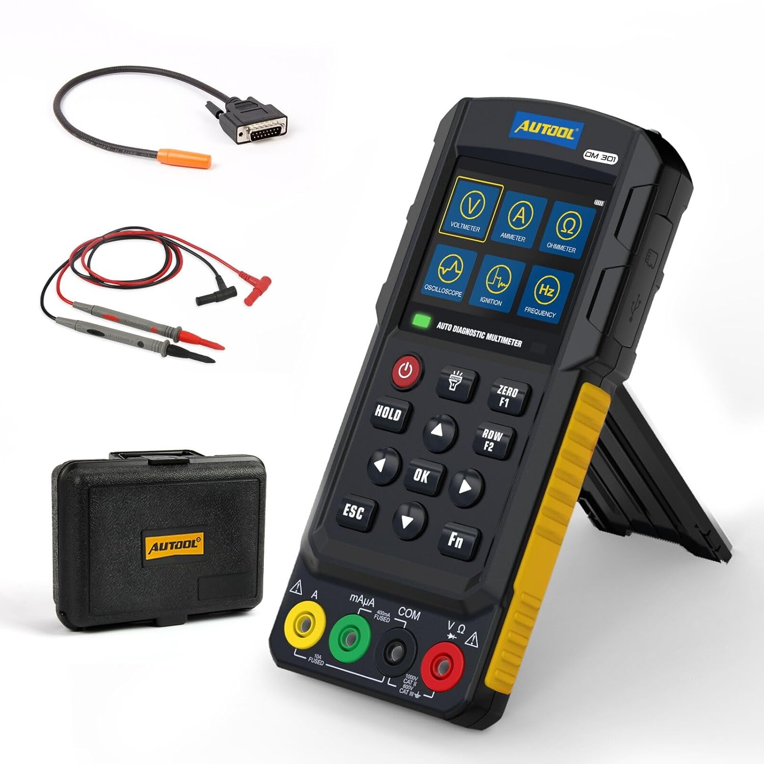 AUTOOL Osciloscopio multímetro automotriz, osciloscopio digital y multímetro combinado 1000V 20A, kit de multímetro recargable de mano TRMS, con