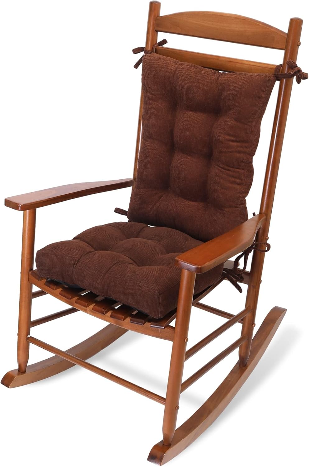 Tromlycs Cojín para silla mecedora de interior para sillas mecedoras, juegos de respaldo y asiento con lazos, 2 piezas, color marrón