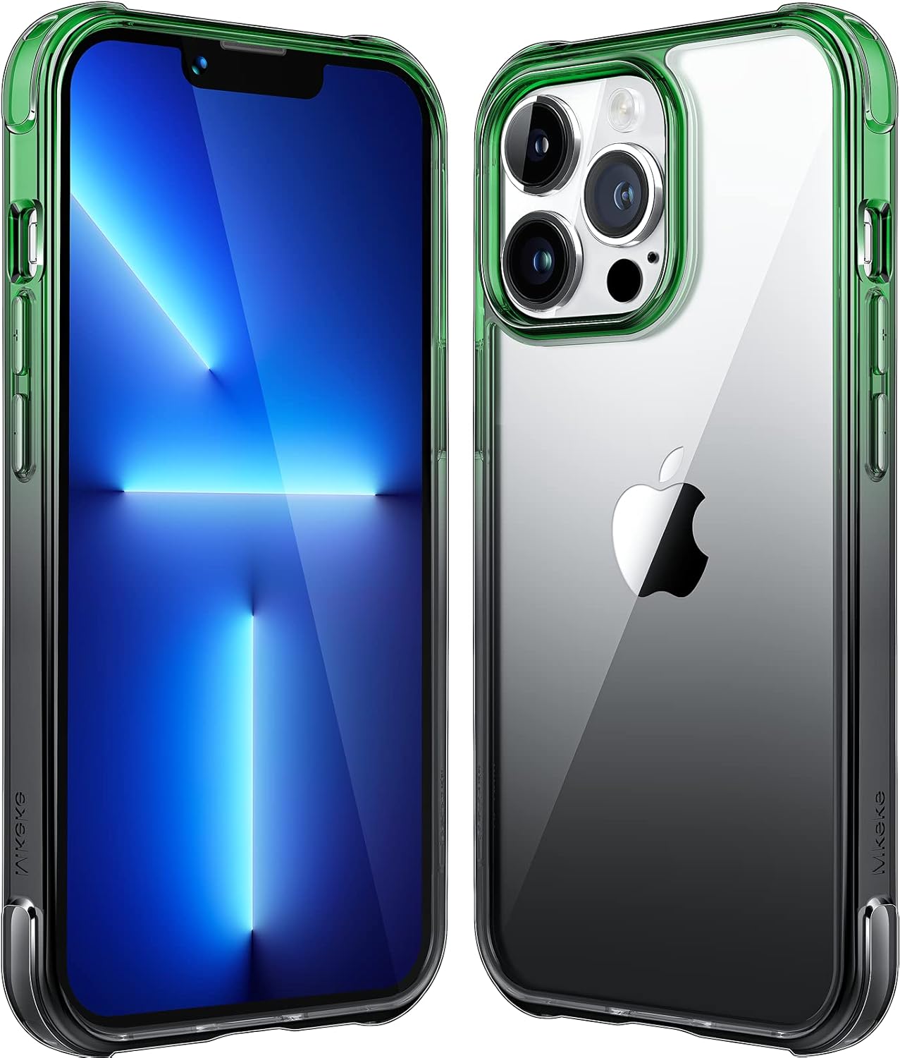 Mkeke Diseñado para iPhone 13 Pro Max Case Funda protectora a prueba de golpes Slim Phone Case Gradient Negro Verde
