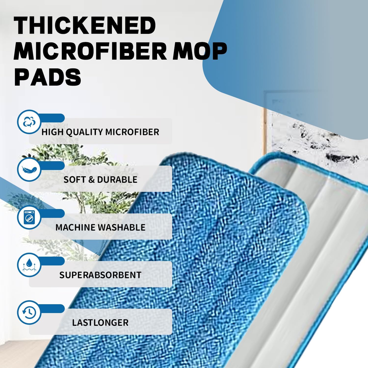 Almohadillas de microfibra compatibles con Swiffer PowerMop, repuestos de almohadillas planas lavables para mopa (azul) para limpieza en húmedo y