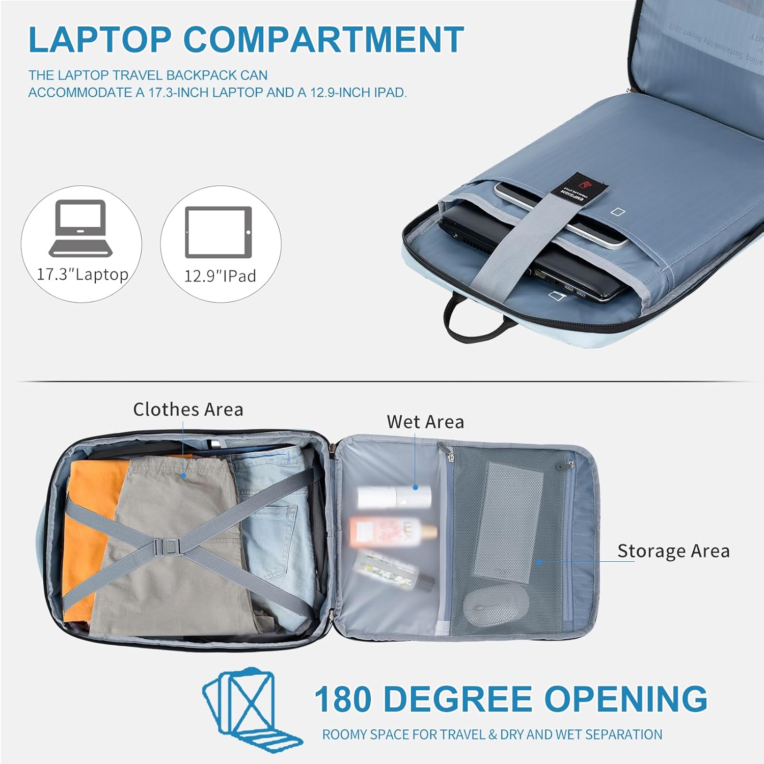 EMPSIGN Mochila para portátil 8032, Acolchado azul claro
