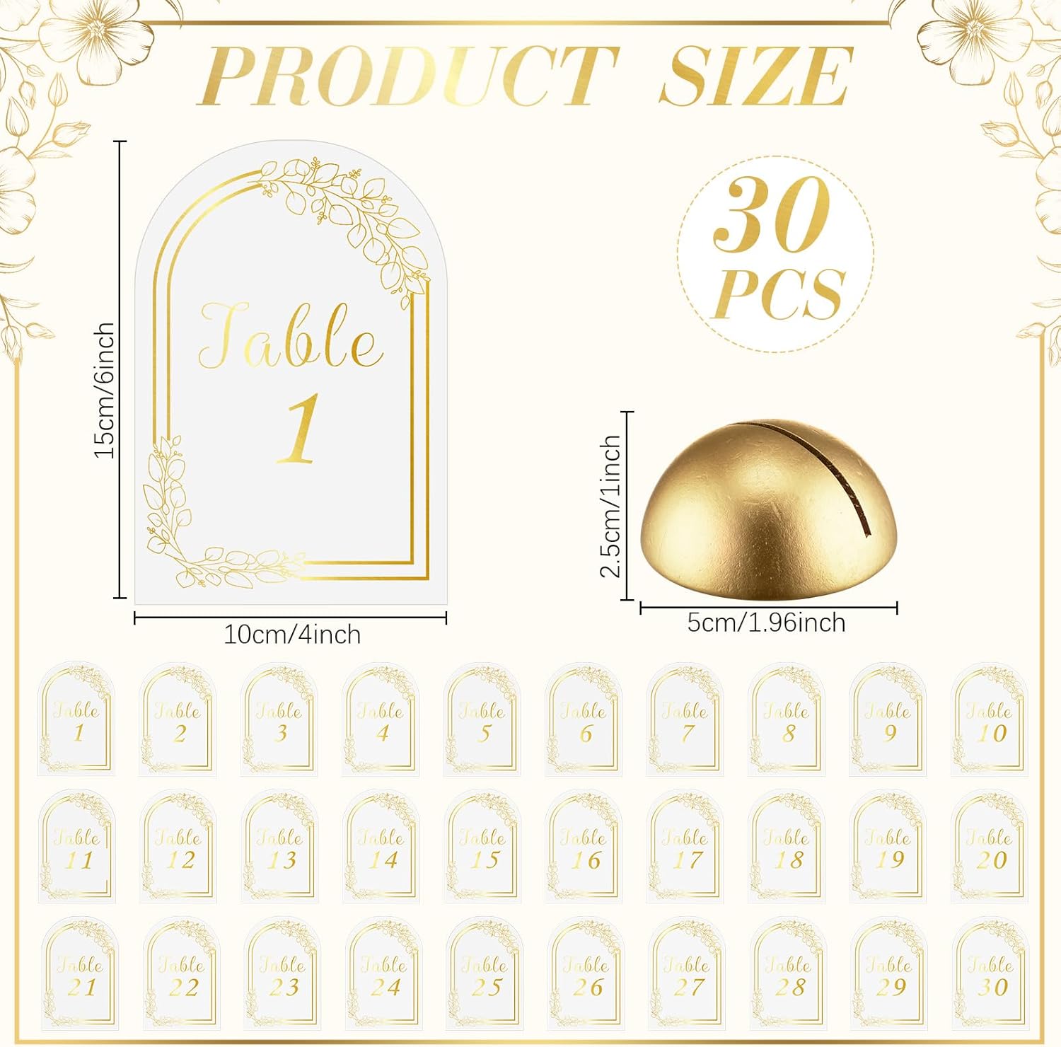 60 tarjetas de números de mesa de arco con soportes de números de mesa redondos, soportes de números de boda modernos dorados, letreros de número de