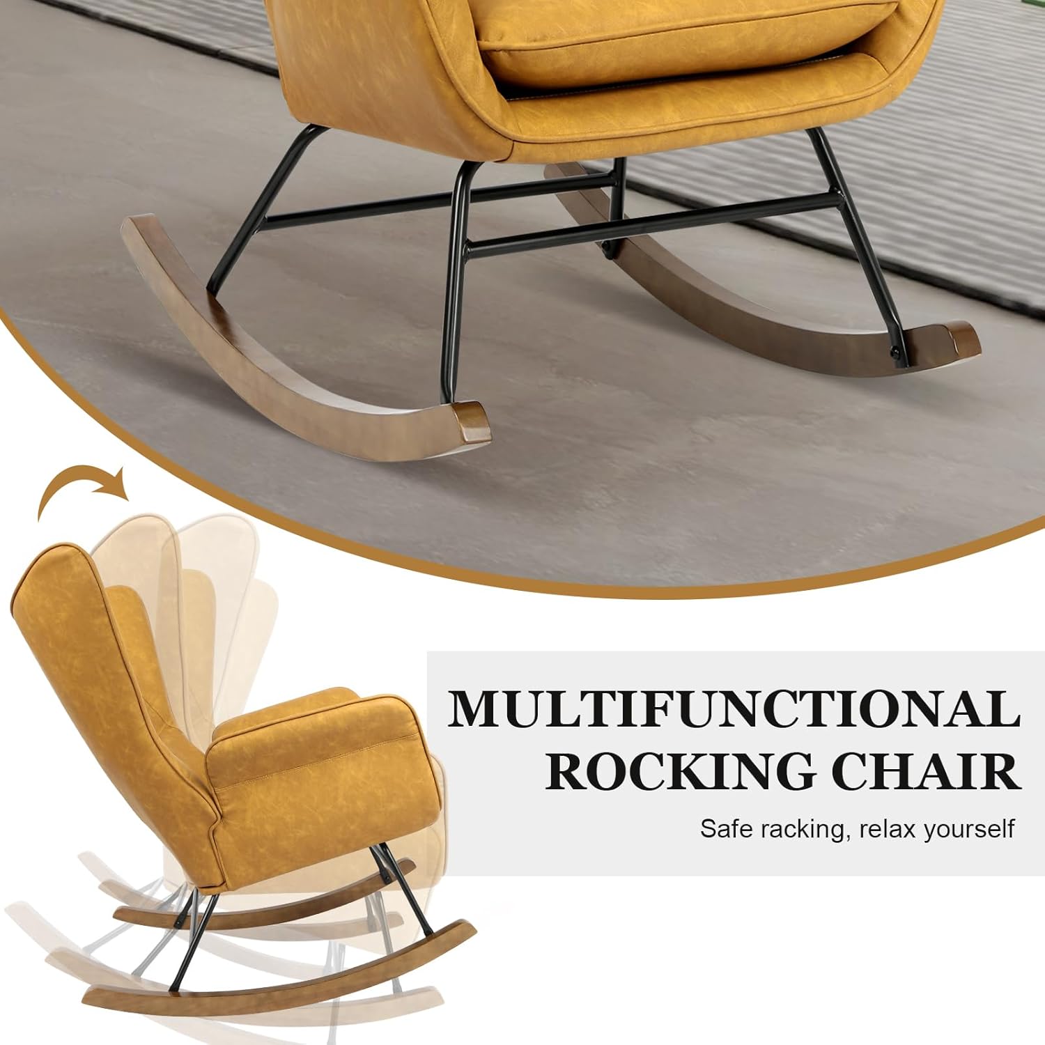 Mecedora de piel sintética, sillón moderno con respaldo alto, cómoda silla planeadora con asiento acolchado para guardería, dormitorio, sala de