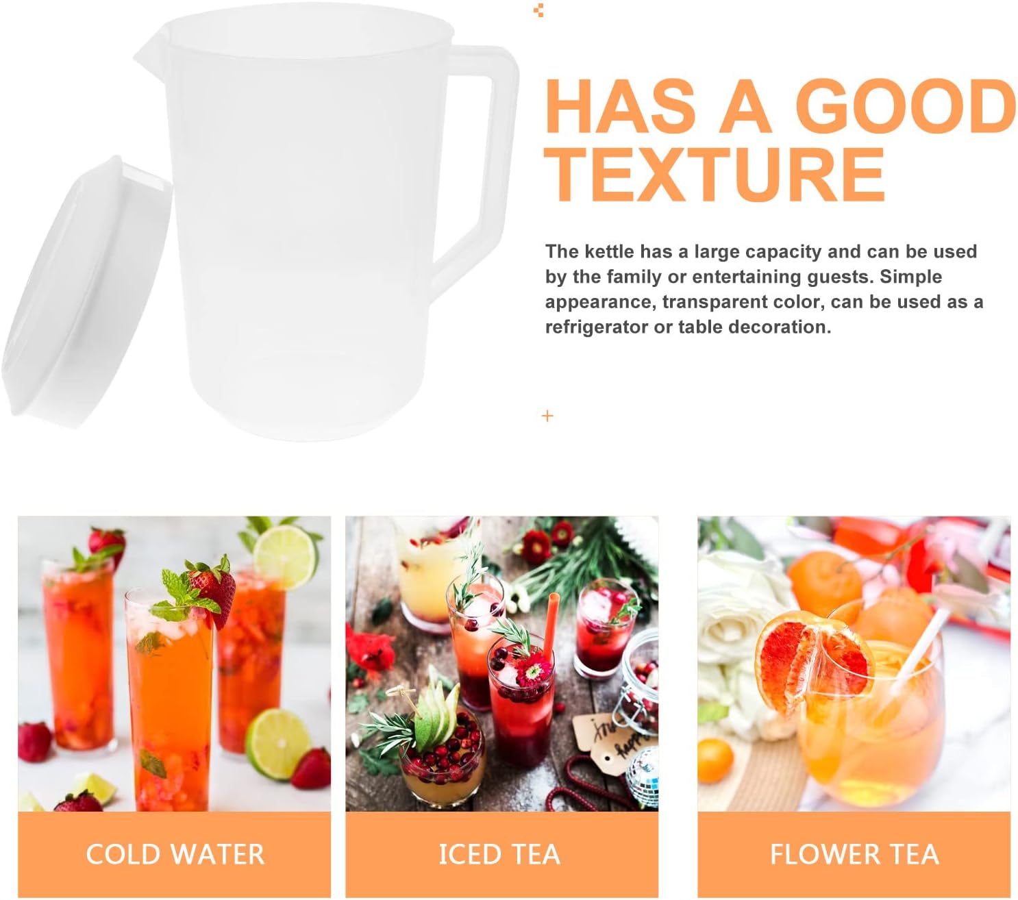 SHERCHPRY Jarra de agua de plástico, jarra de agua de medición con tapas para agua fría, recipientes para té helado, jarra de bebidas para el hogar