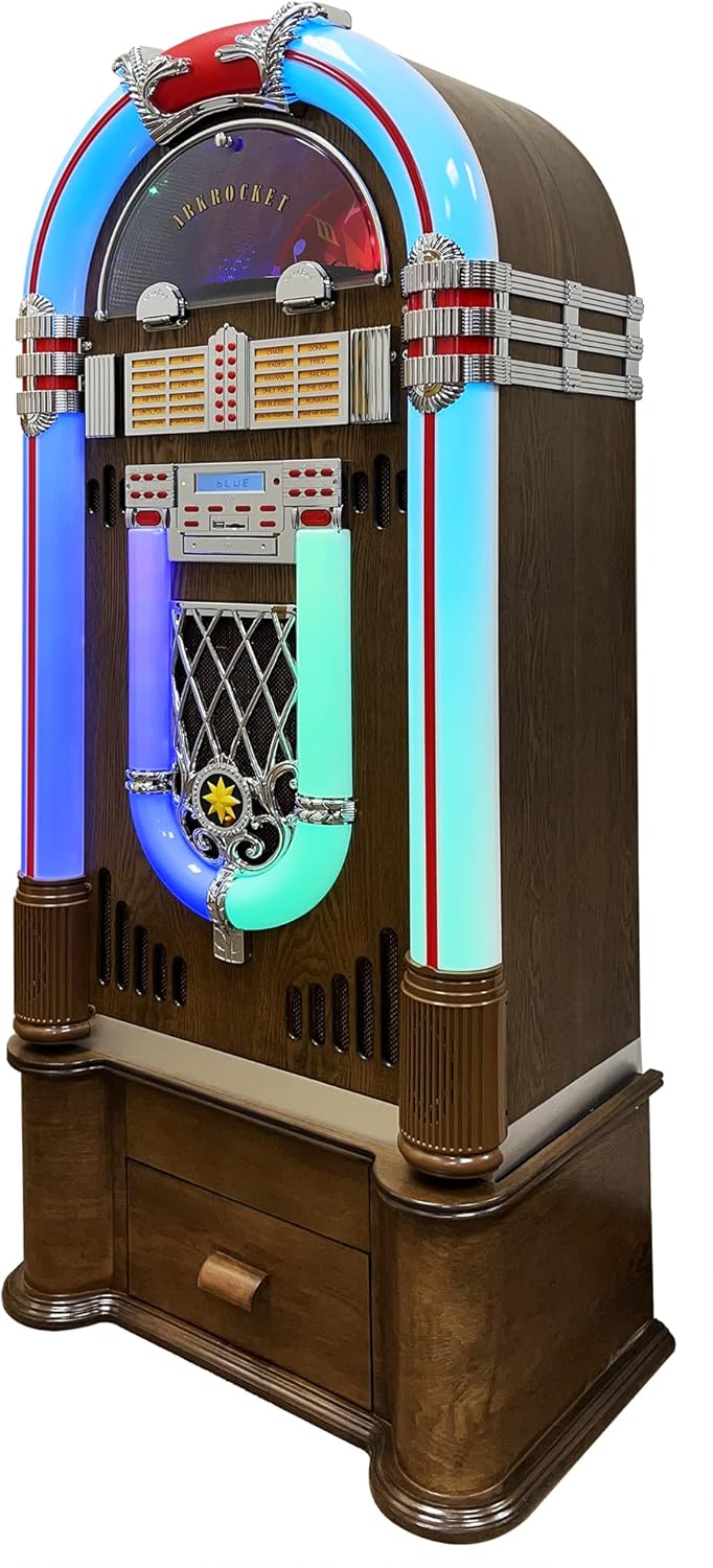Saturn V – Jukebox reproductor de discos de vinilo de tamaño completo Bluetooth USB SD Reproductor de CD Radio Retro Classic Jukebox (Saturn V +