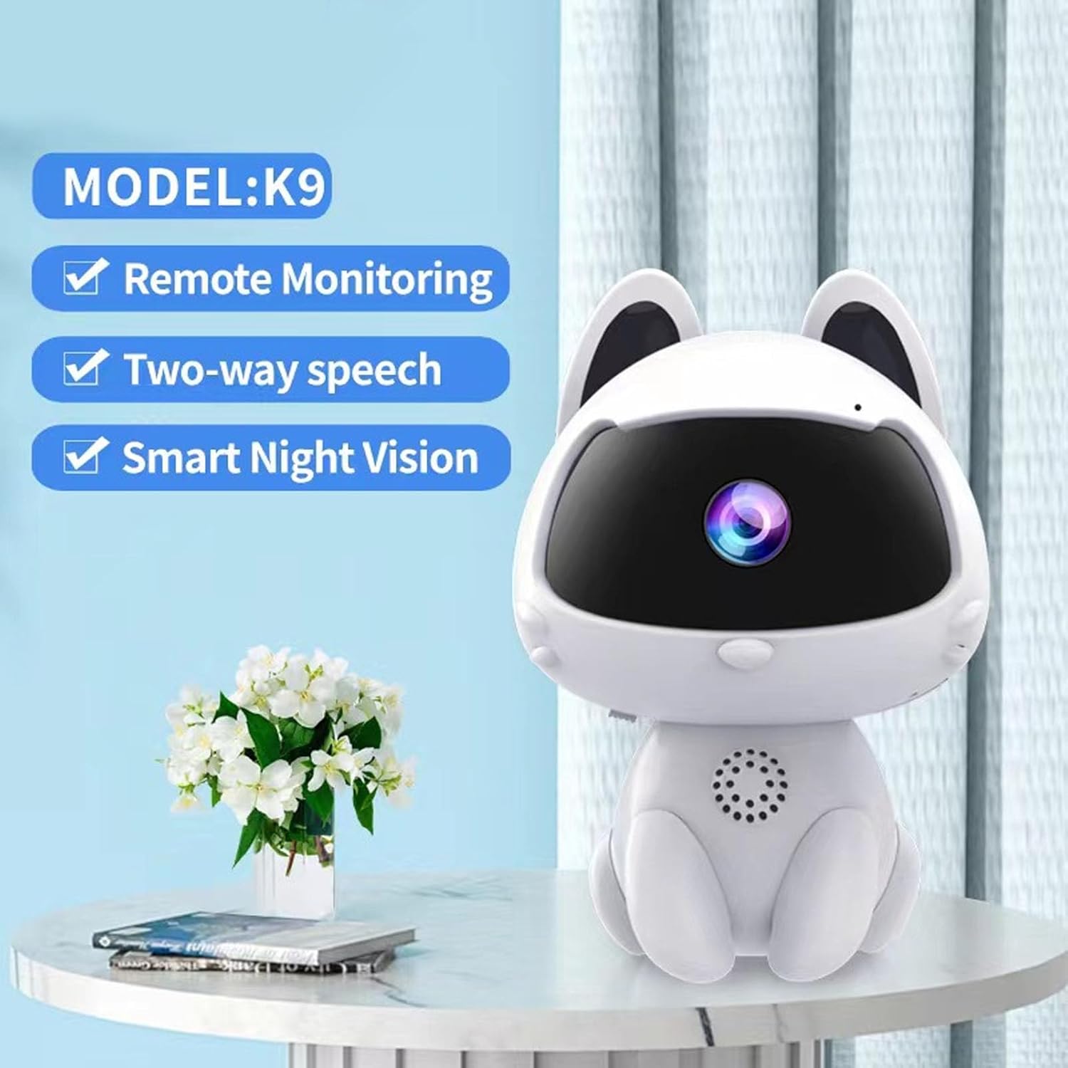 VBESTLIFE Cámara de seguridad HD robot, monitoreo remoto WiFi inteligente interior mascota perro gato cámara, cámara de seguridad para el hogar,